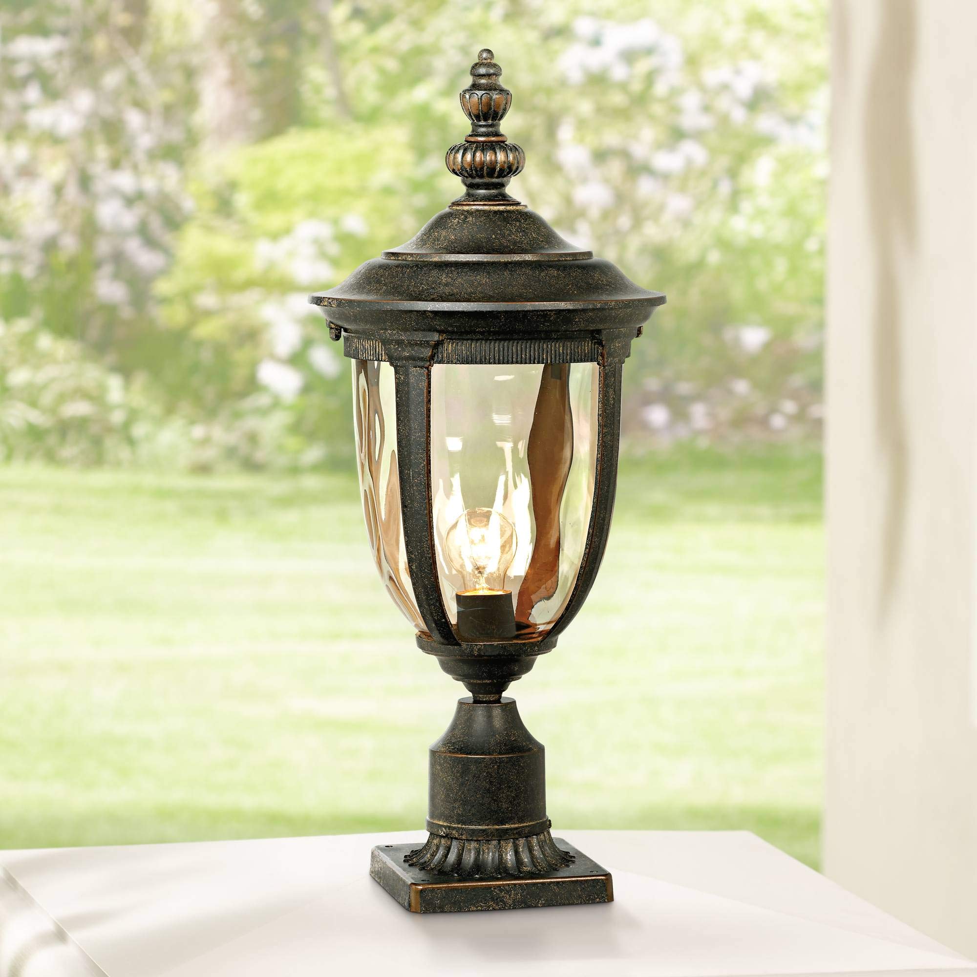 John Timberland Bellagio Outdoor Post Light Fixture, 24in High, Metal, Brown, Ideal for Porch, Patio, Deck, Yard, Garden, Driveway