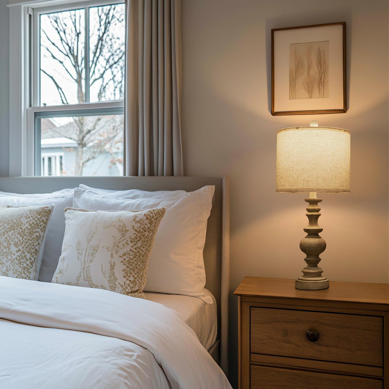 Bobomomo 24Farmhouse Retro Table Lamp Set Of 2, Traditional Resin Lamps For Living Room Bedroom, Vintage Bedroom Lamps With Line