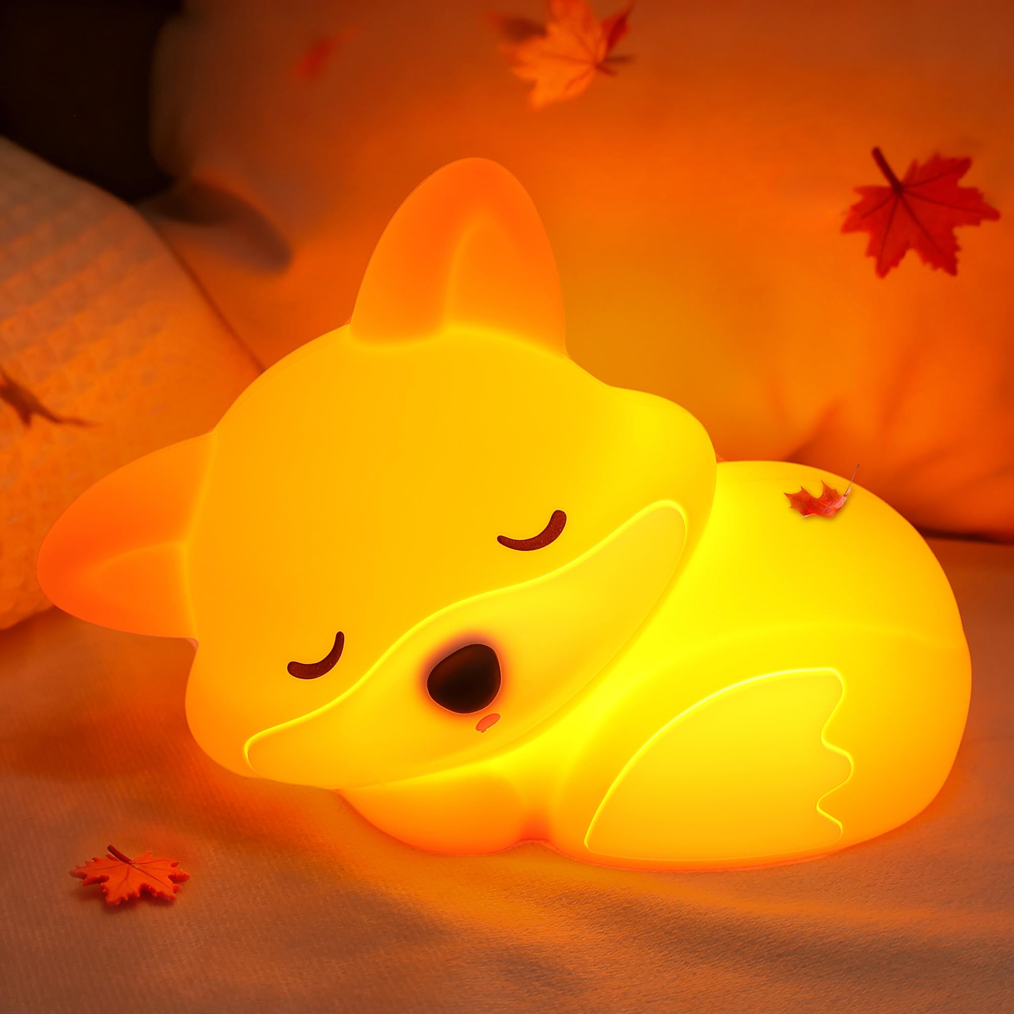 Attivolife Fox Night Light  Squishy Fox Animal Silicone Lamp Gifts for Kids  Rechargeable Nursery Bedside Touch Nightlight wtih Dimmable Timer  Novelty Birthday Xmas Presents for Toddler Baby Girl