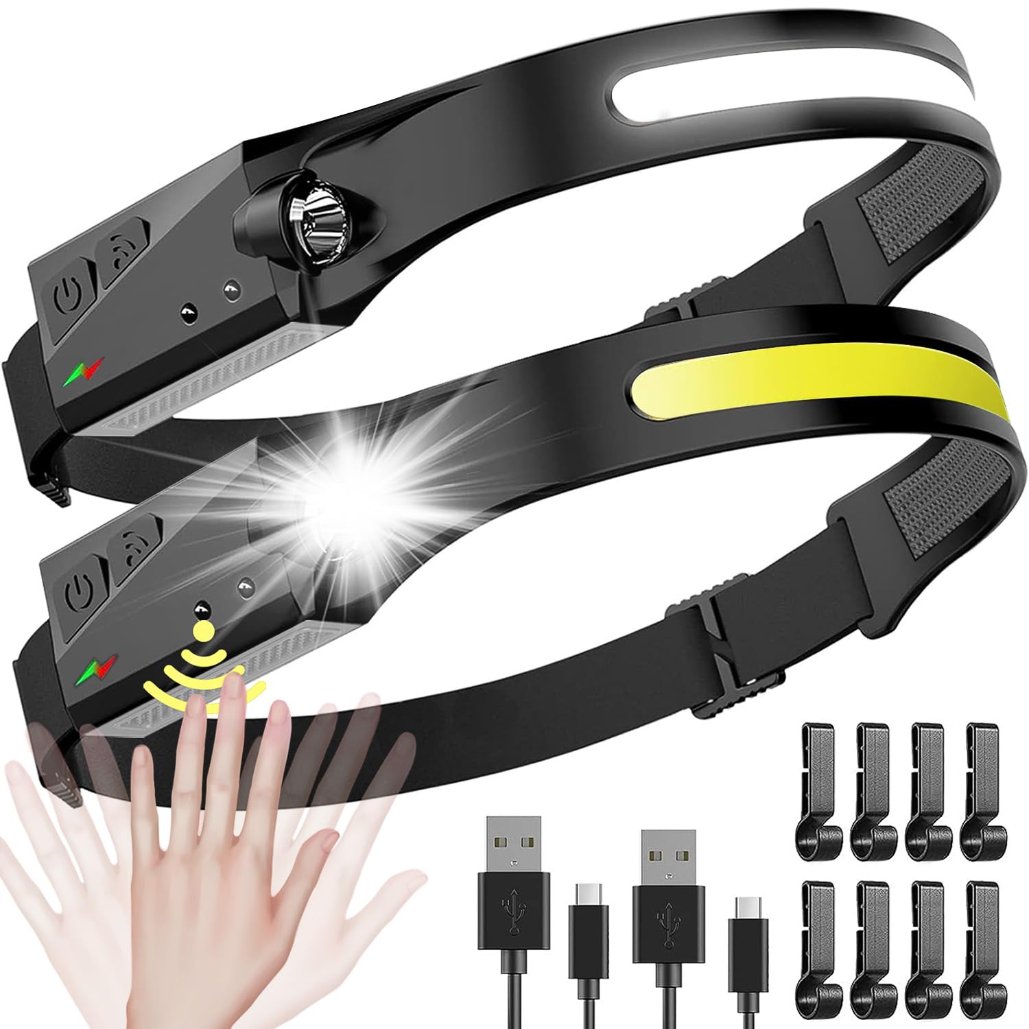 Lutitasd Led Headlamp Rechargeable 2 Pack, 230 Wide Beam Light Buddy Headlight With Motion Sensor, 5 Mode Head Lights Forehead F