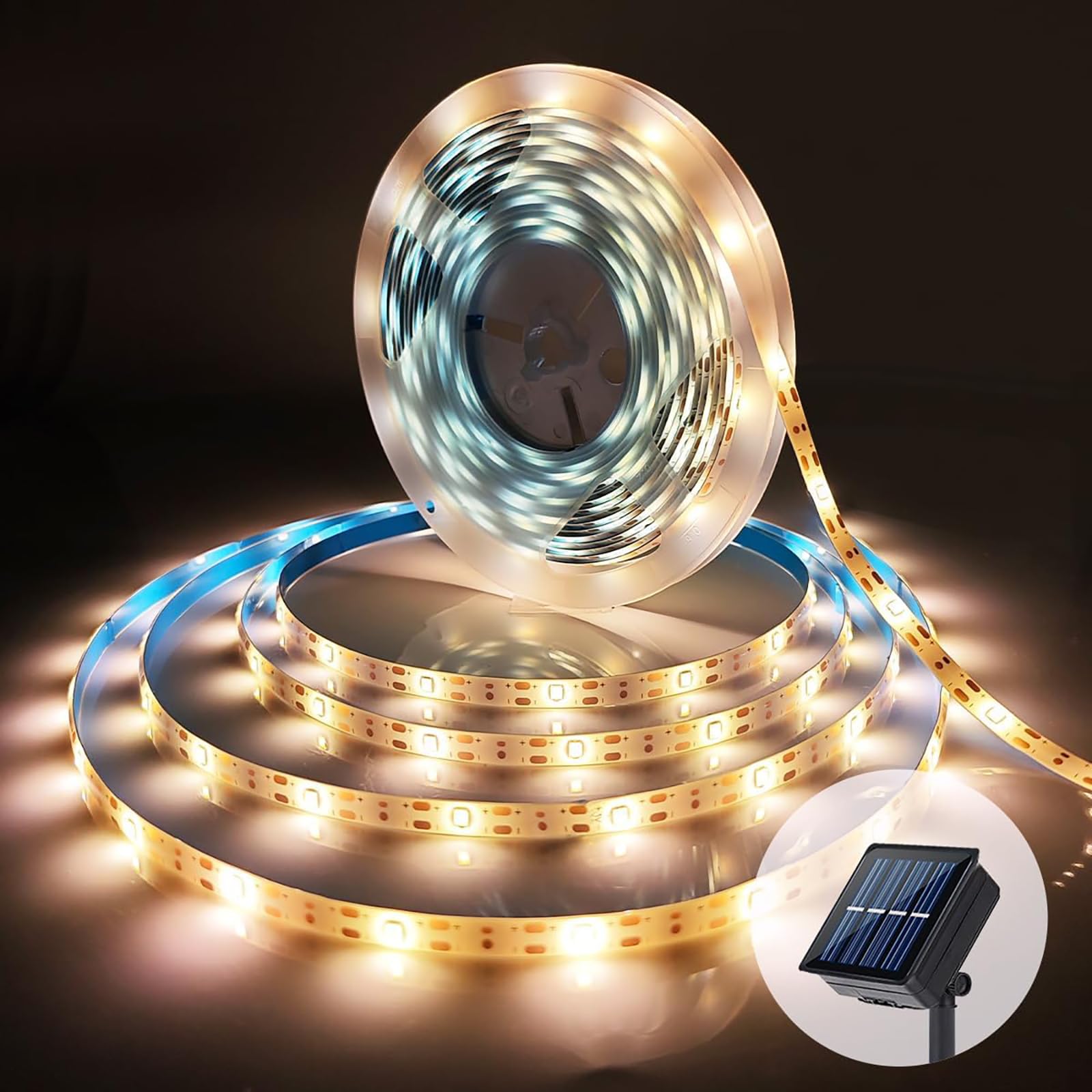 Solar LED Strip Lights Outdoor Solar Powered Rope Light Waterproof 10FT Cuttable Tape Lighting with 8 Modes for Outside, Stair, 
