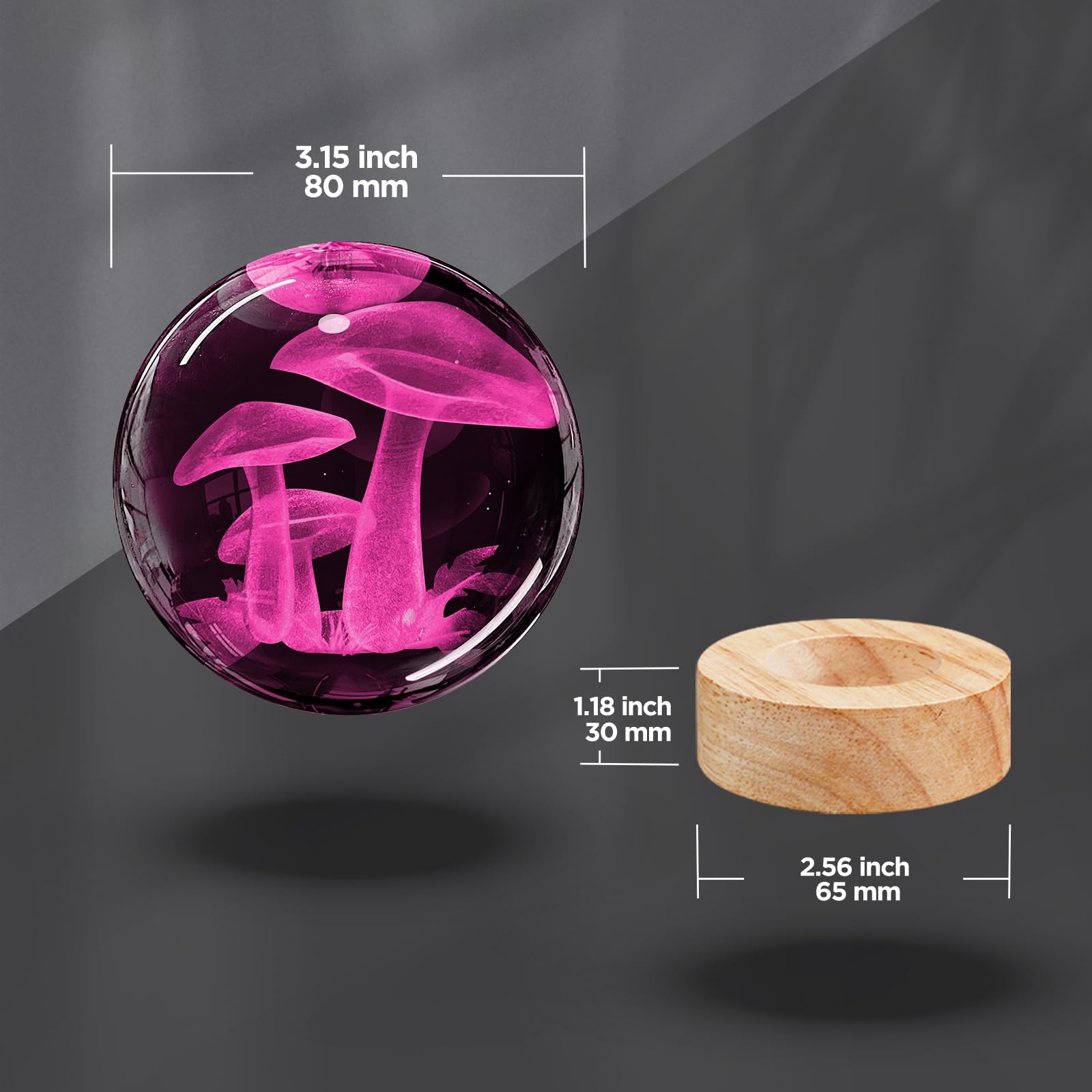 3D Mushroom Crystal Ball Night Light 3.15 Inch Mushroom Glass Ball Lamp With 16 Color Changing Wooden Base And Remote Ideal Gift