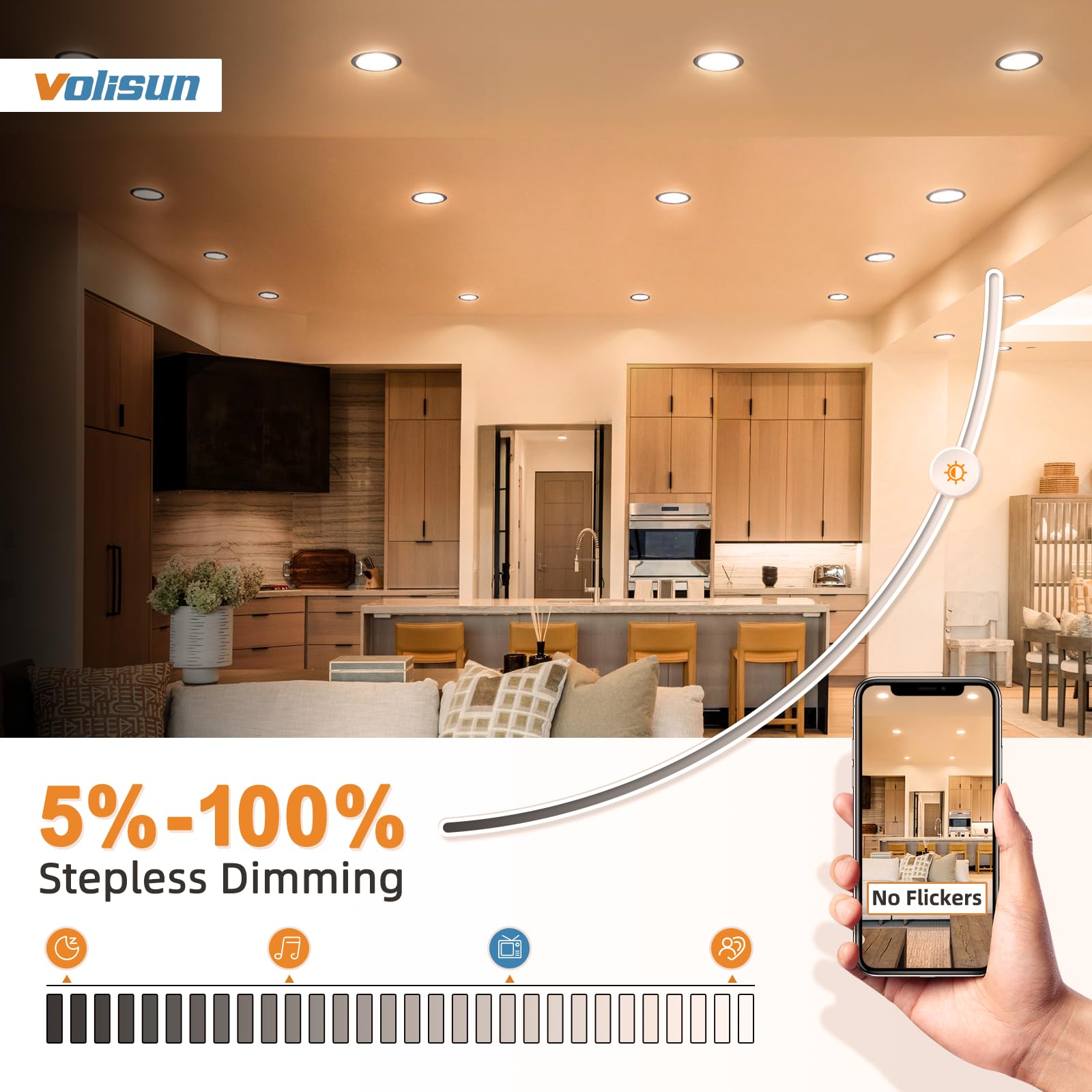 VOLISUN 6 Inch Black Recessed Lighting - 24 Pack, 5CCT Dimmable LED Downlight, 1080LM, Model 21255ZM