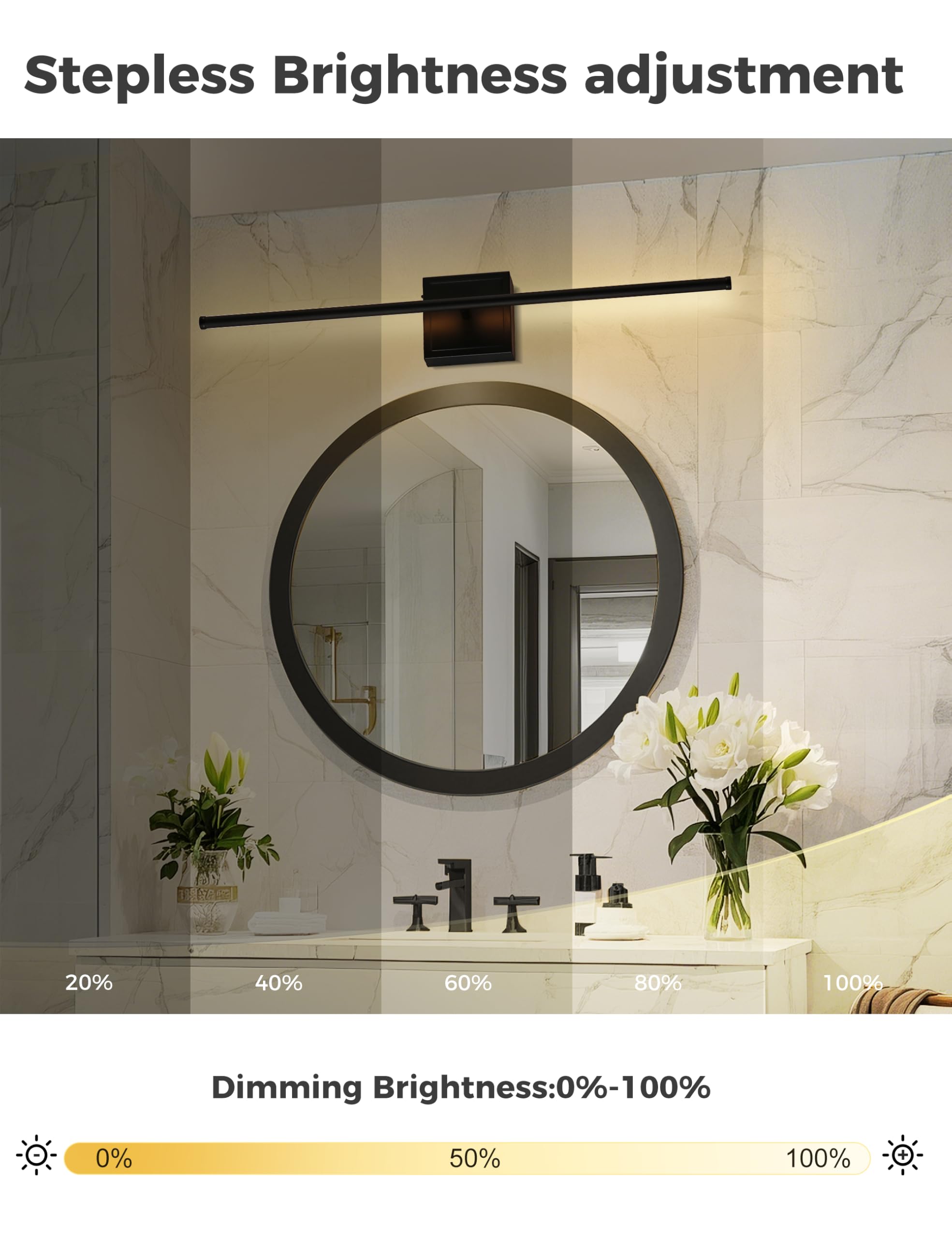 DORESshop Battery Operated Wall Sconces Set of 2, Dimmable, 28.1 Inch, Black, Wireless with Remote Control, 350° Rotate