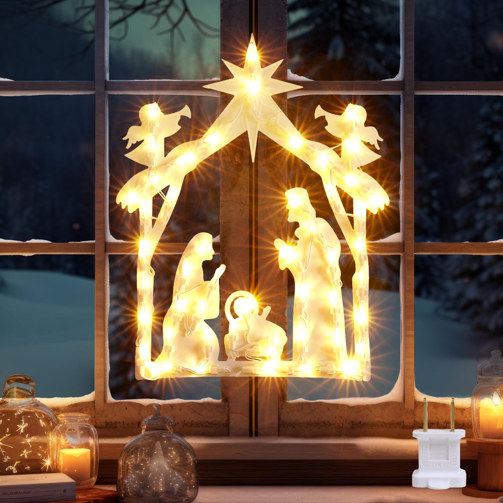 Marchpower Lighted Christmas Window Decorations Indoor, Christmas Window Silhouette Lights, Lighted Nativity Angel for Window, N