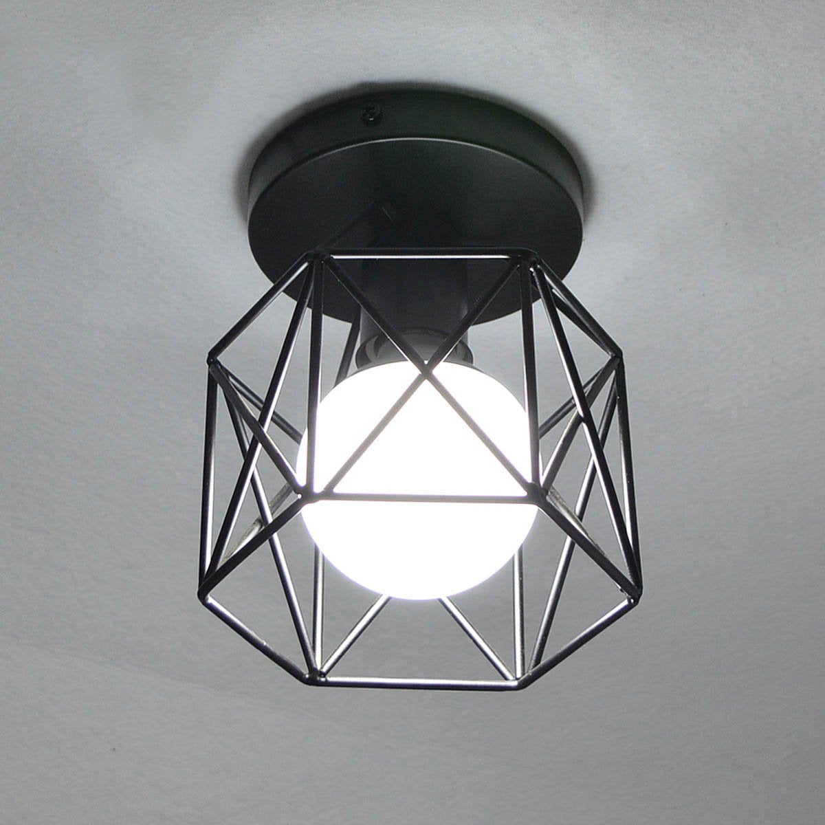 Lysed Retro Black Industrial Ceiling Light Fixture, Metal Flush Mount Lamp for Porch, Hallway, Kitchen, and Stairway
