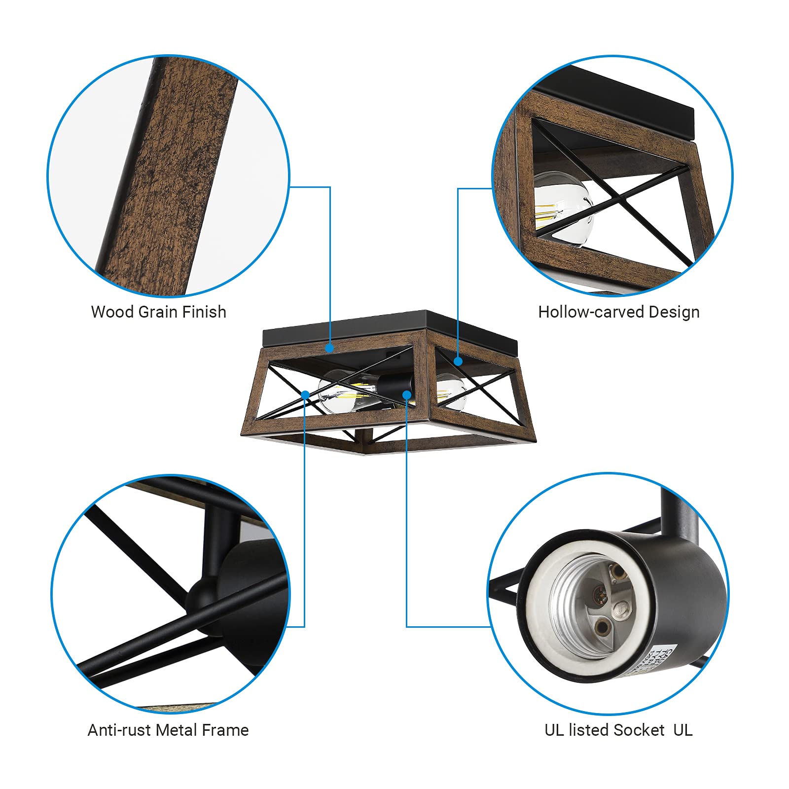 DEWENWILS 2-Light Metal Flush Mount Ceiling Lamp, Medium, Brown, Model HFCL02A, Farmhouse Style for Kitchen, Hallway, Entryway