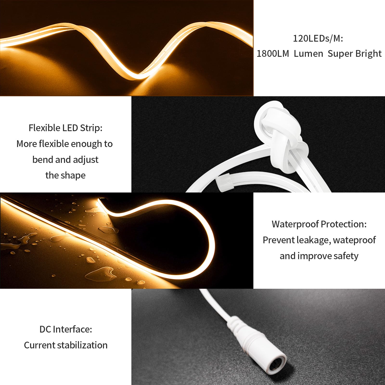 Bunacet Outdoor Led Strip Lights Warm White, Neon Rope Lights 3000K Ip65 Waterproof 24V Dc With Rf Remote, Neon Light Strip Dimm