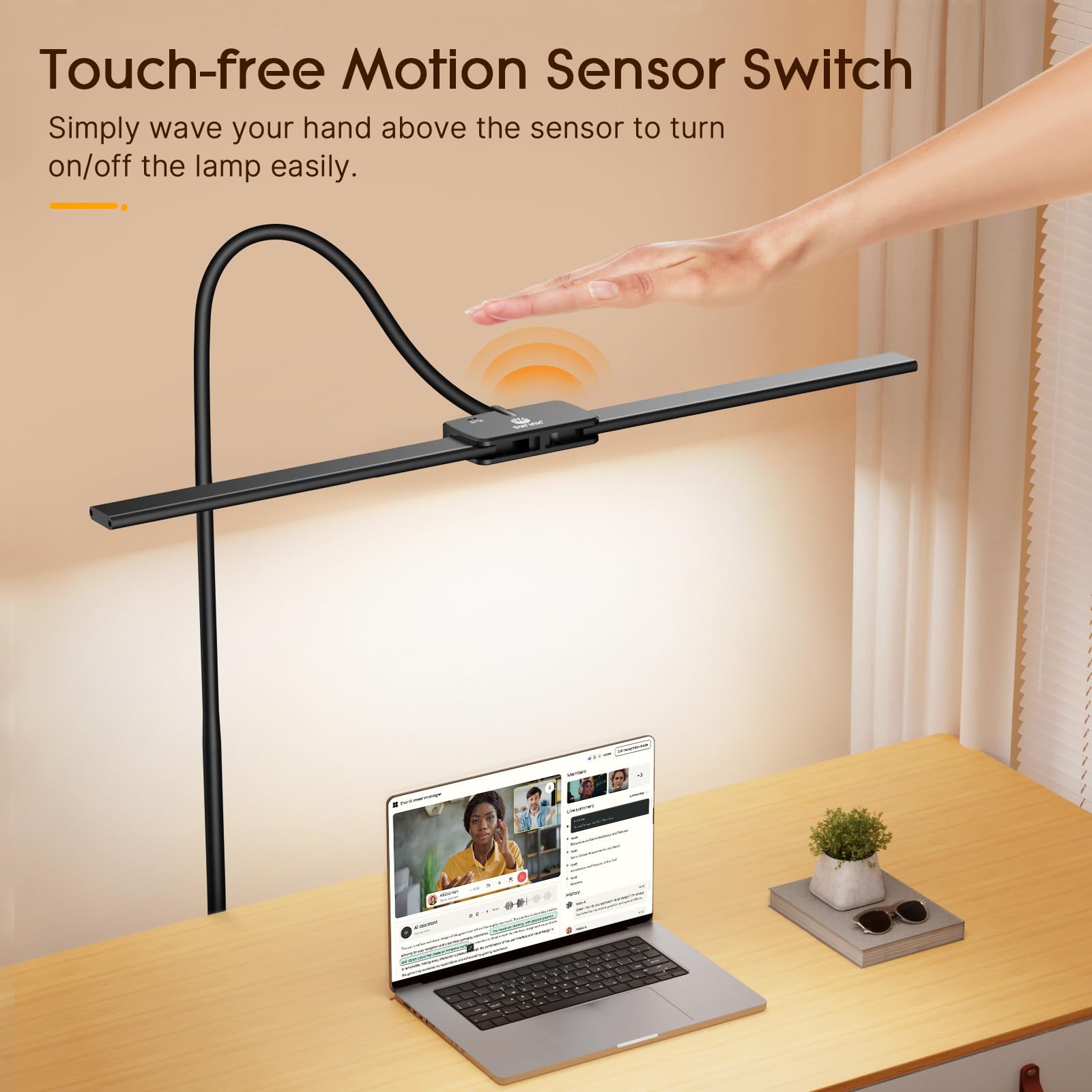 Syrinx LED Floor Lamp, Dual Head Gooseneck, 59" Black Aluminum, Model YG607 with Gesture Switch & Remote Control