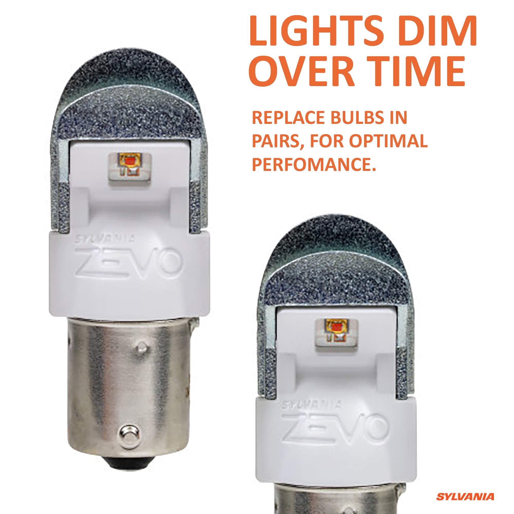 SYLVANIA 1156 ZEVO LED Bulb - Amber, Ideal for Park and Turn Lights, Pack of 2