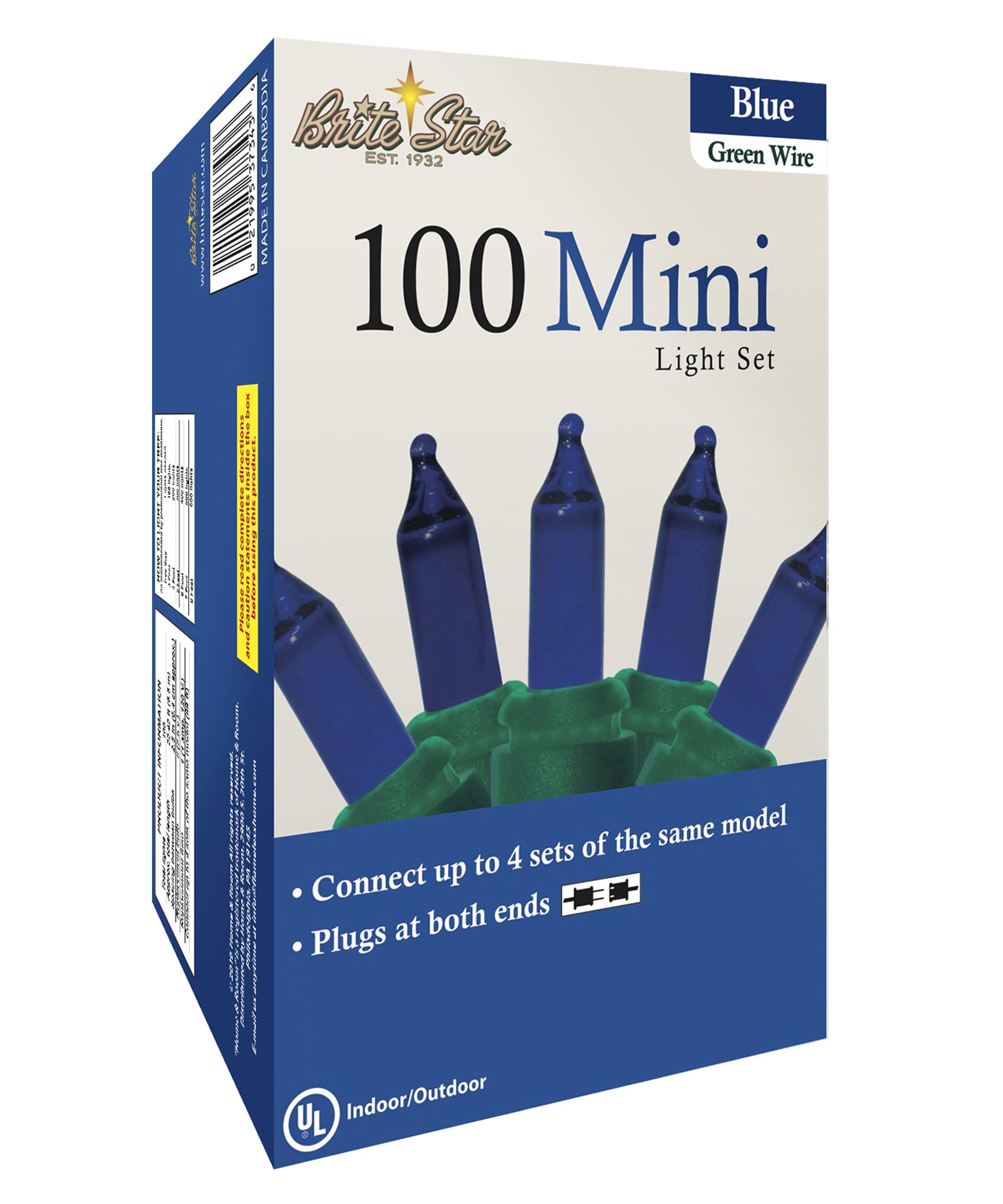 Brite Star Mini String Christmas Lights, 100 Count, Blue - 22ft Indoor/Outdoor with Green Wire, Model 37-343-00