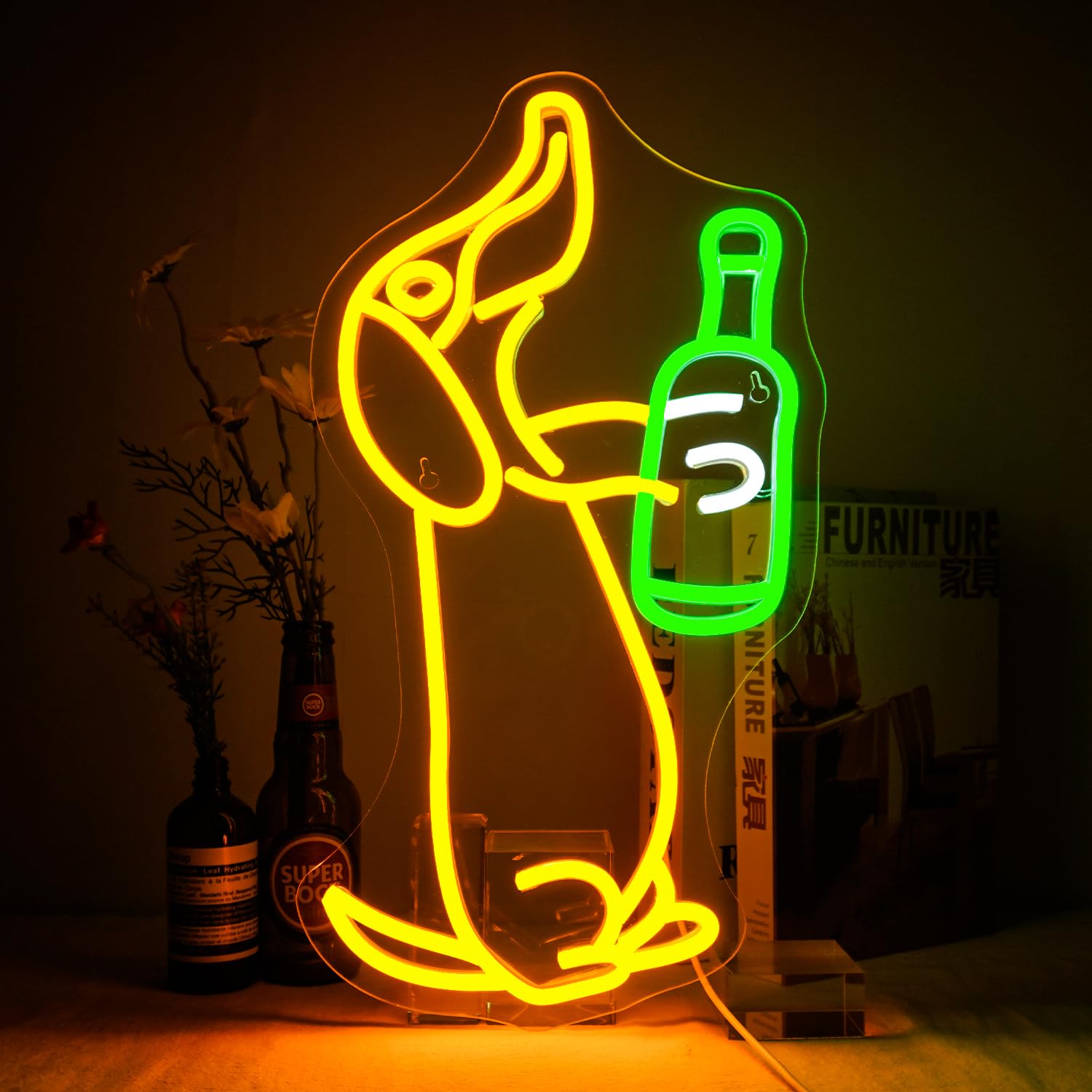 NOSUN Dog malt-inspired Neon Sign - Acrylic Wall Decor Light - Yellow - Model a56f009c-ab1d-4a38-a30c-e6f21cd9c15c