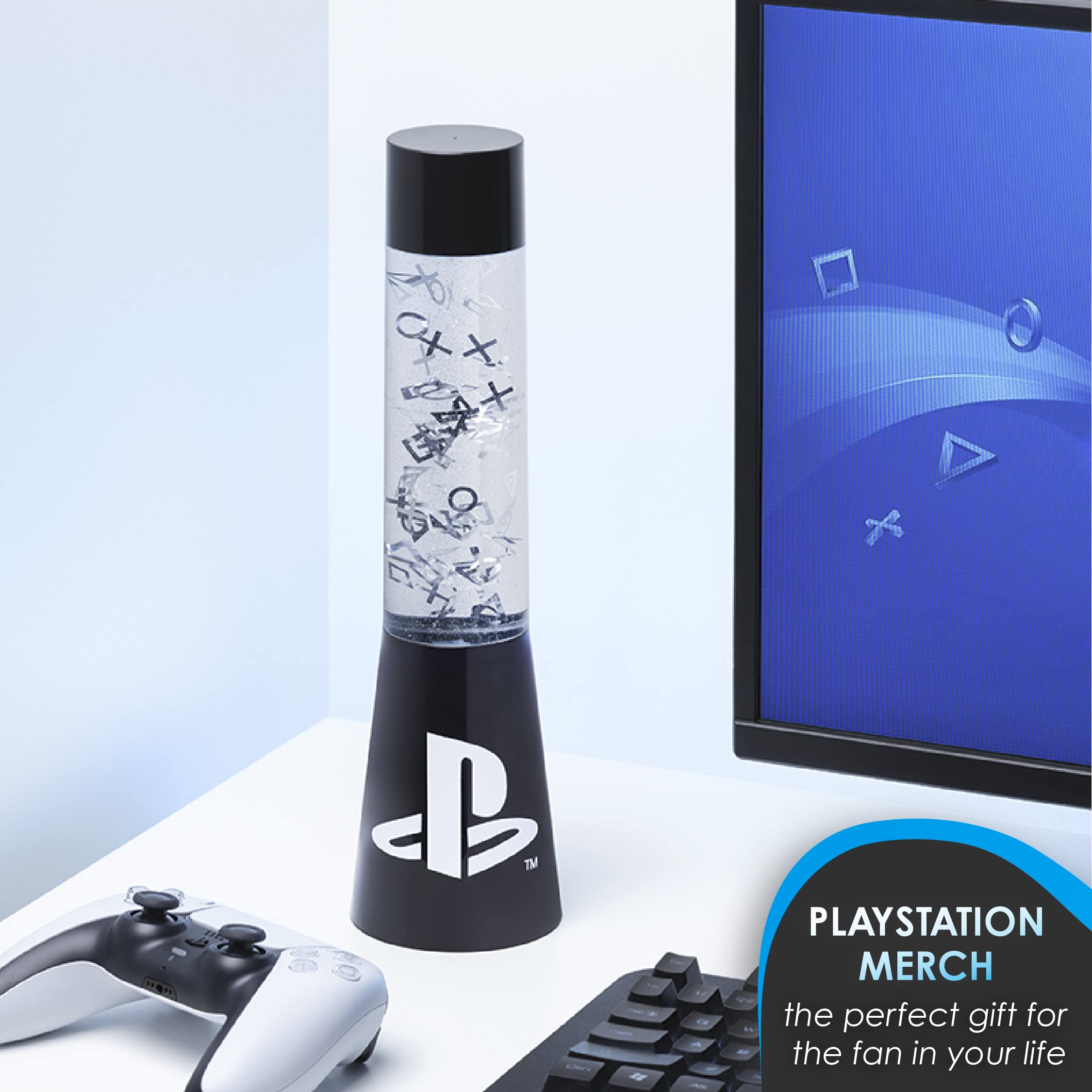 Paladone PlayStation Glitter Flow Lamp Night Light, Bedroom D  cor Mood Light, 33 cm