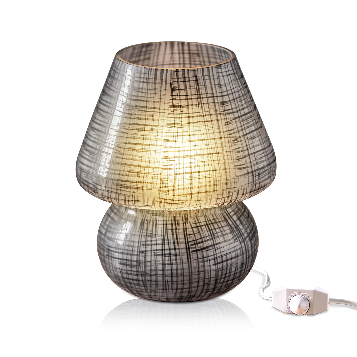 Next Glow Table Lamp – Modern Dimmable LED Night Light, Small, Glass, Black Lattice Glow, Model LT-0328-1