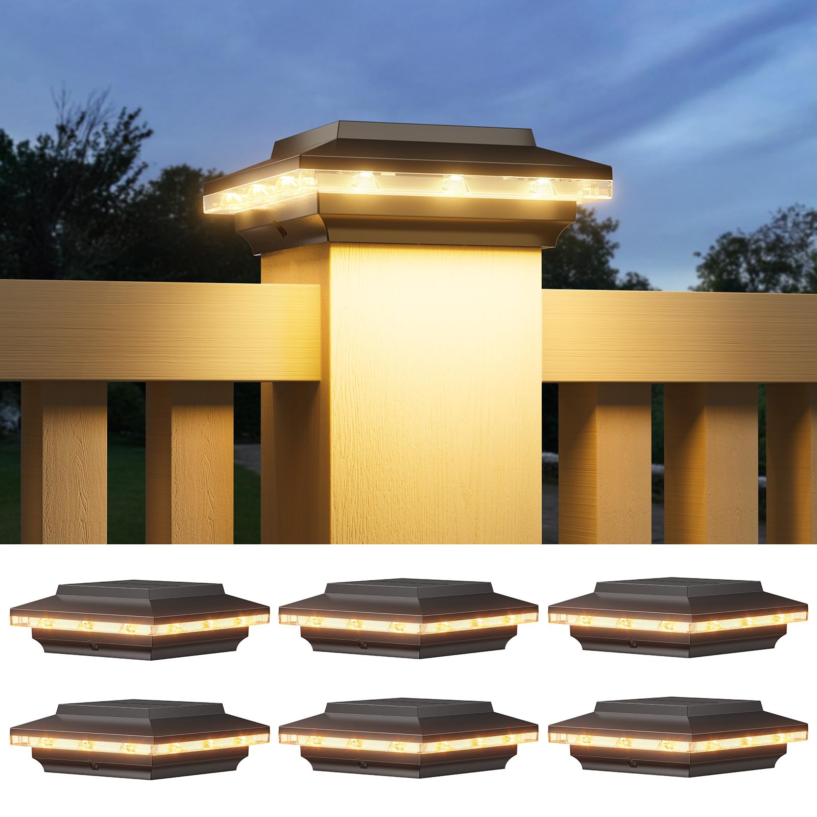 ELECLINK 4x4 Solar Post Cap Lights Upgraded, Brighter and Extended Beam to Light Post Fence Deck with Warm/White Lights, Waterpr
