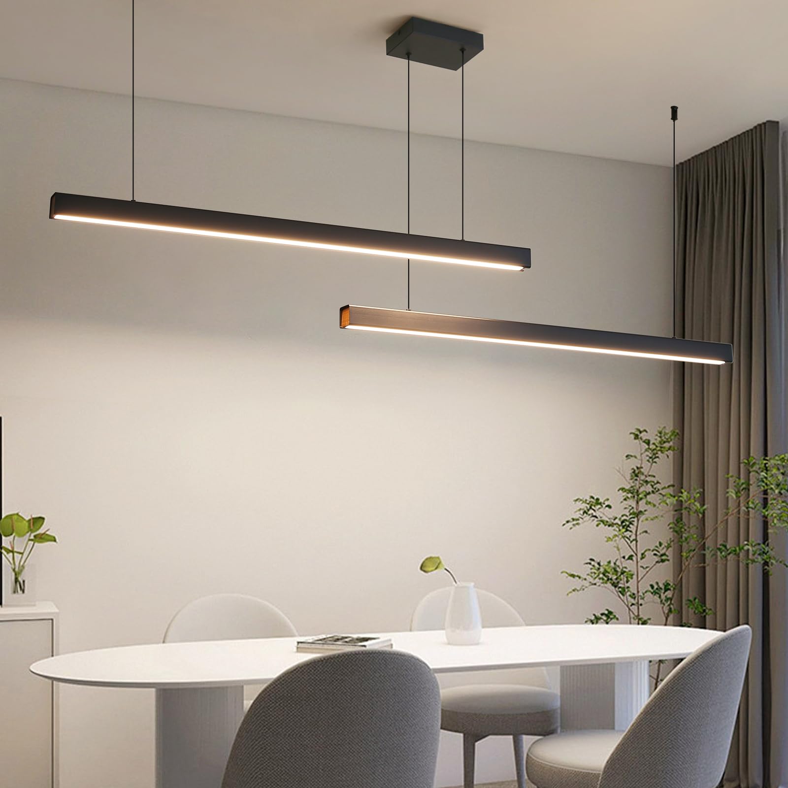 Matven Linear Pendant Light Fixtures, Dimmable LED, 47IN, Aluminum, 3000K-6000K for Kitchen Island, Dining Room, Office, Bar