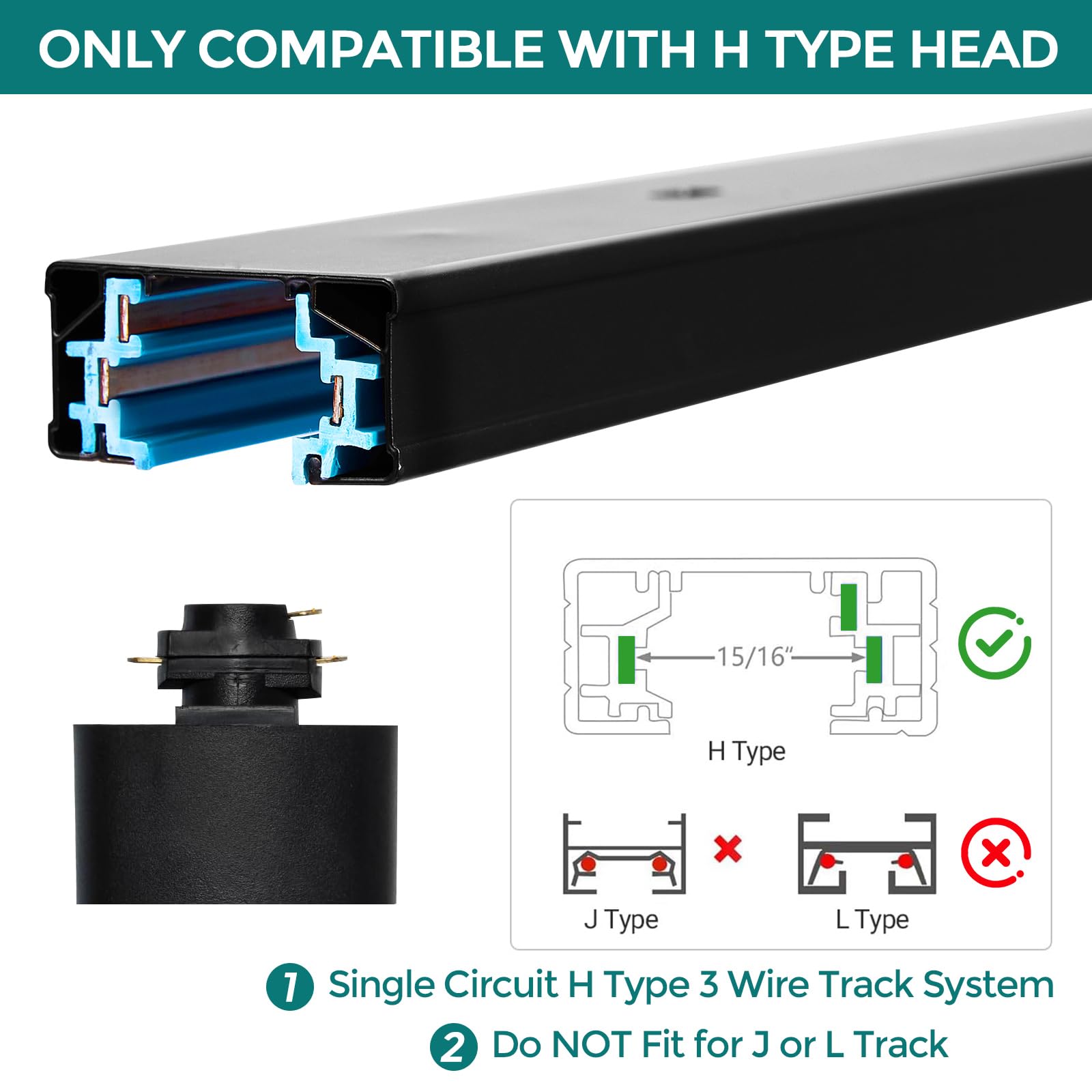 H Track Lighting Rails Kit - Icreating 26Ft Black Track Light Track 3 Wire With Floating Canopy Connector, I And L Connectors Fo