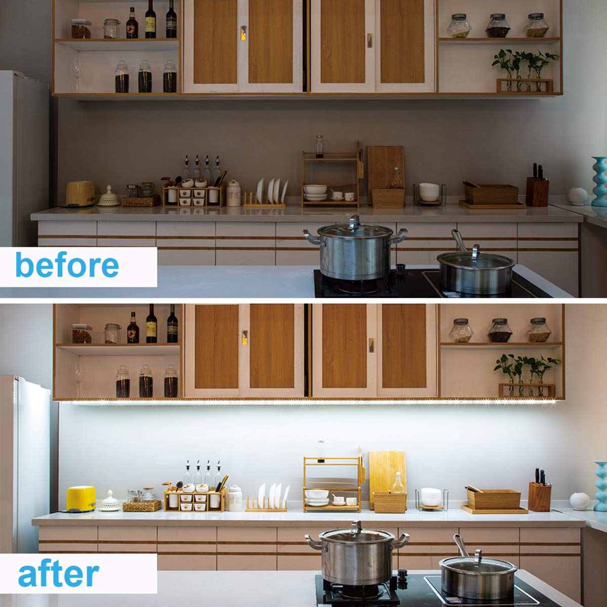 Wobane Under Cabinet Lights, Kitchen Led Lighting Kit, 8 Pcs 20Inch Led Strip Light Bars With 24W Plug, Rf Remote, Dimmable For