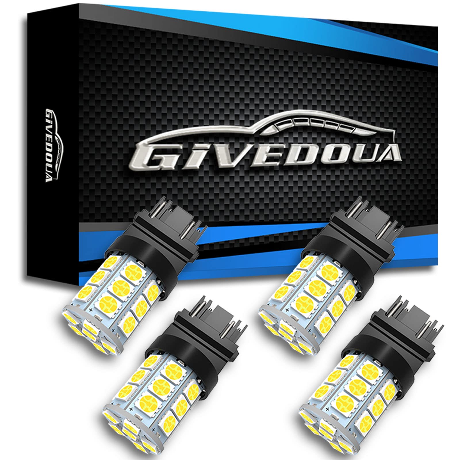 GIVEDOUA 3157 LED Bulb for Brake, Backup, Tail Lights - Super Bright, 12V, White, Pack of 4