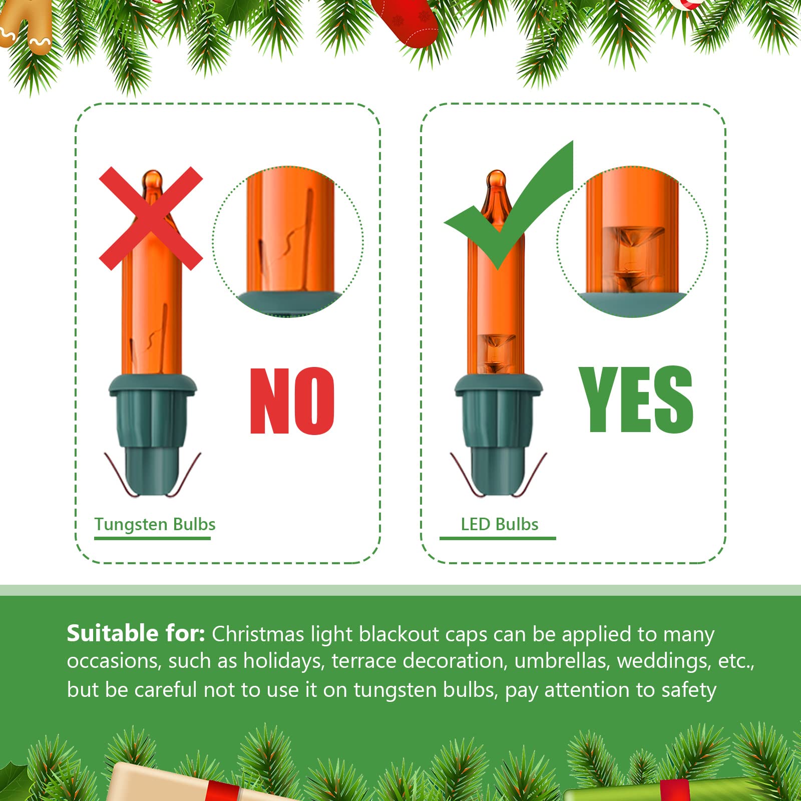 Zonon 100 Pieces No Glow Caps Christmas Glass Led Glow Plug Cap Light Blackout Caps No Glow Caps Black Out Cover For Christmas Lights(5 X 20 Mm, 100 Pieces)