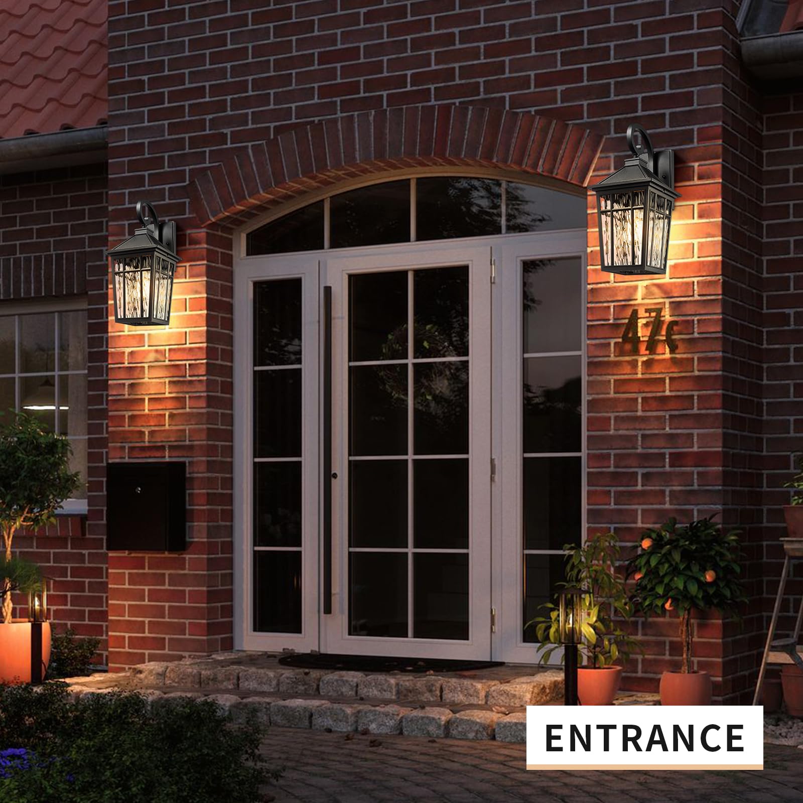 Darkaway 2pcs Large Outdoor Wall Lights, Black Aluminum, Water Ripple Glass, 18inch Exterior Sconces for Porch, Garage, Hallway