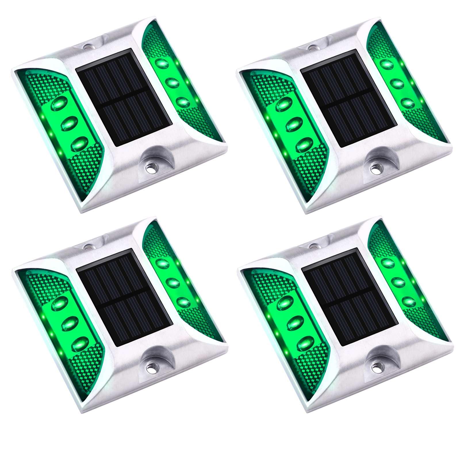 Aolyty Solar Driveway Dock Lights  IP68 Waterproof Solar Deck Light Outdoor Warning Step Lights Reflective Road Marker for Sidewalk Stair Garden Pathway Walkway (4 Pack  Green)