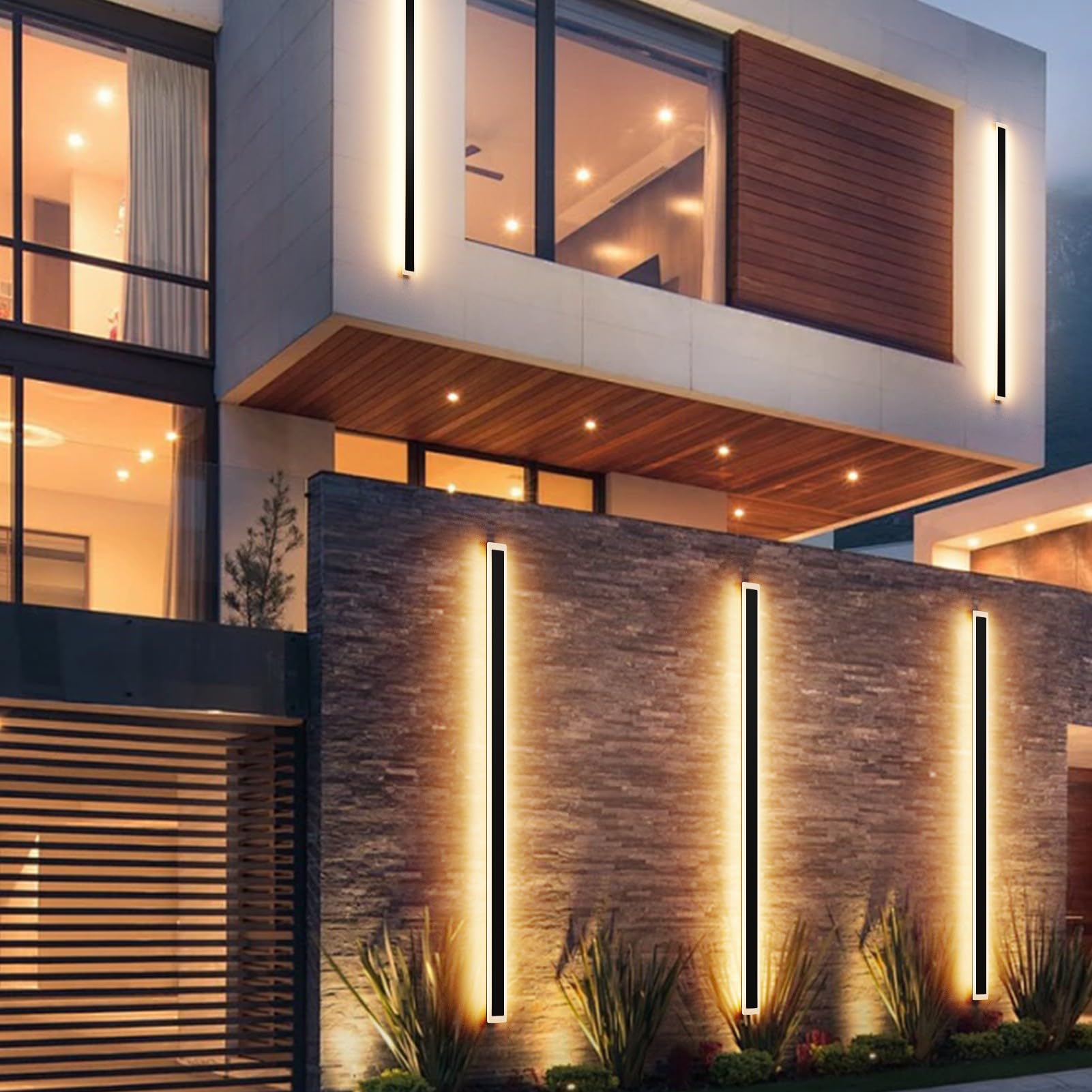 Aipsun 2 Packs Porch Wall Lights 71 Inch Long Strip Modern Outdoor Wall Light Fixture  50W Black Wall Mount Lighting Sconce Exterior Lights Wall Sconce 3000K For House Living Room Corridor