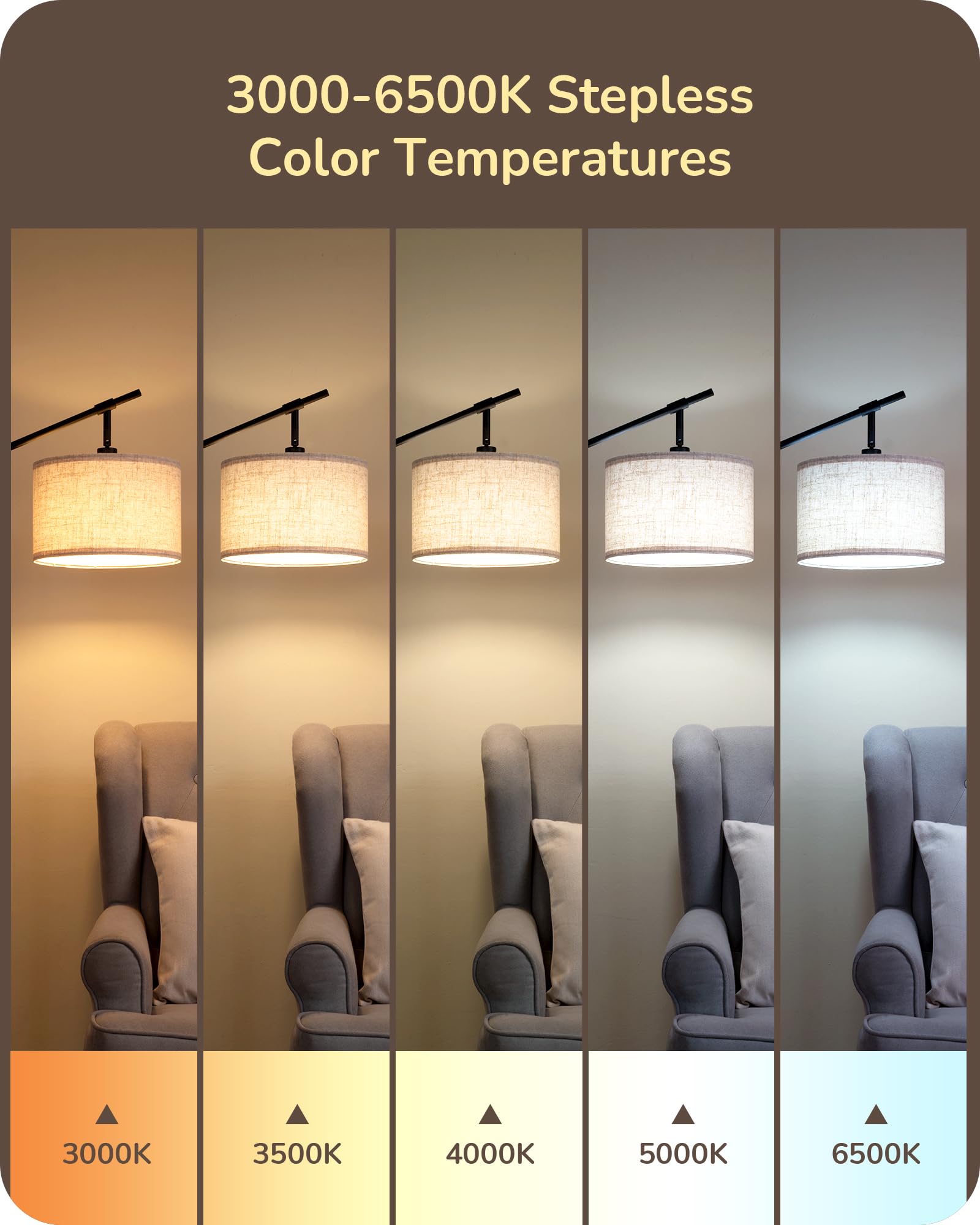 EDISHINE Modern Dimmable Floor Lamp, 63.8in Black Metal Standing Lamp with Remote Control, E26 Socket, Beige Shade