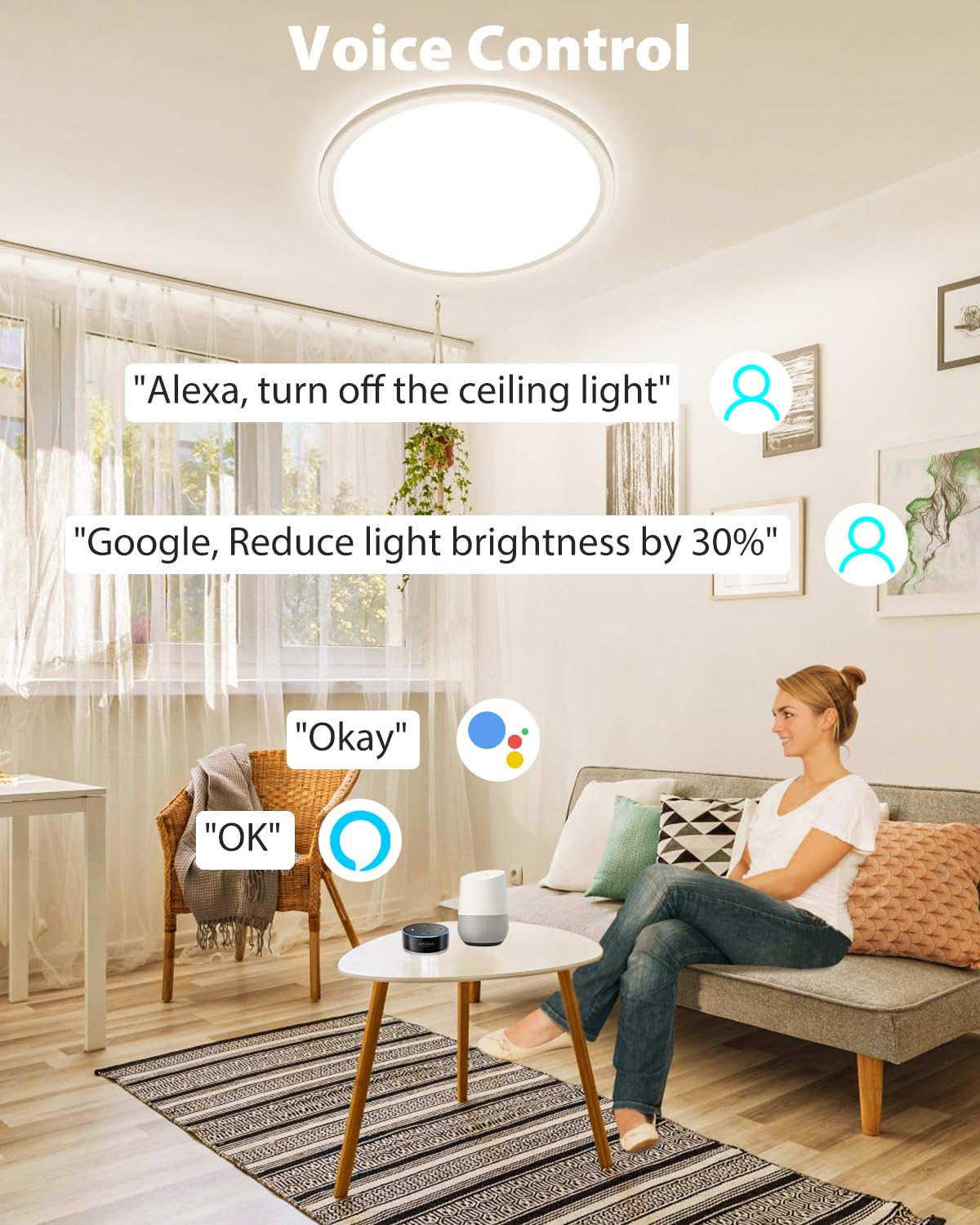 Zemty Smart Rgb Ceiling Light Dimmable, 24W 3000K-6500K Flash Mount Light Fixture Color Changing With Remote And App, Ceiling La