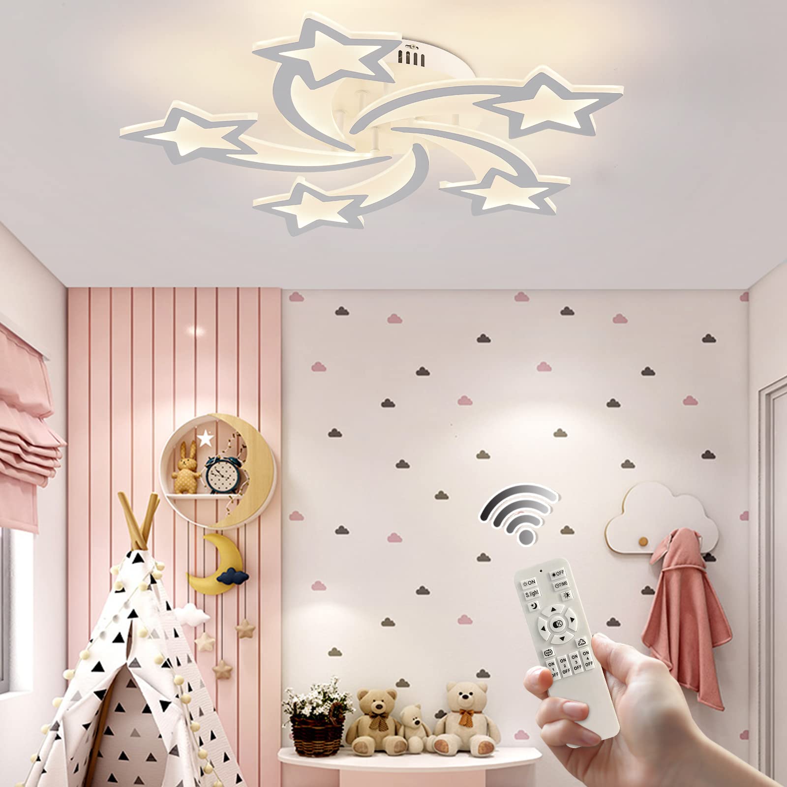 Qcyuui Dimmable Led Ceiling Lights,60W Modern Acrylic Chandeliers,5 Lights Head Star Shape Ceiling Lamp With Remote Control Flus