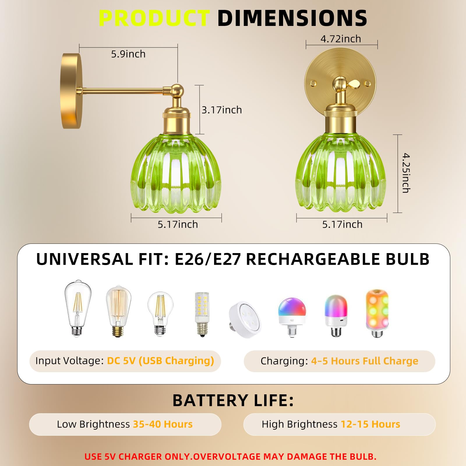 Senluyi Battery Operated Wall Sconce Set of 2, Remote Control, 7000mAh Dimmable RGB Bulbs, Wrought Iron, Green, Model V828