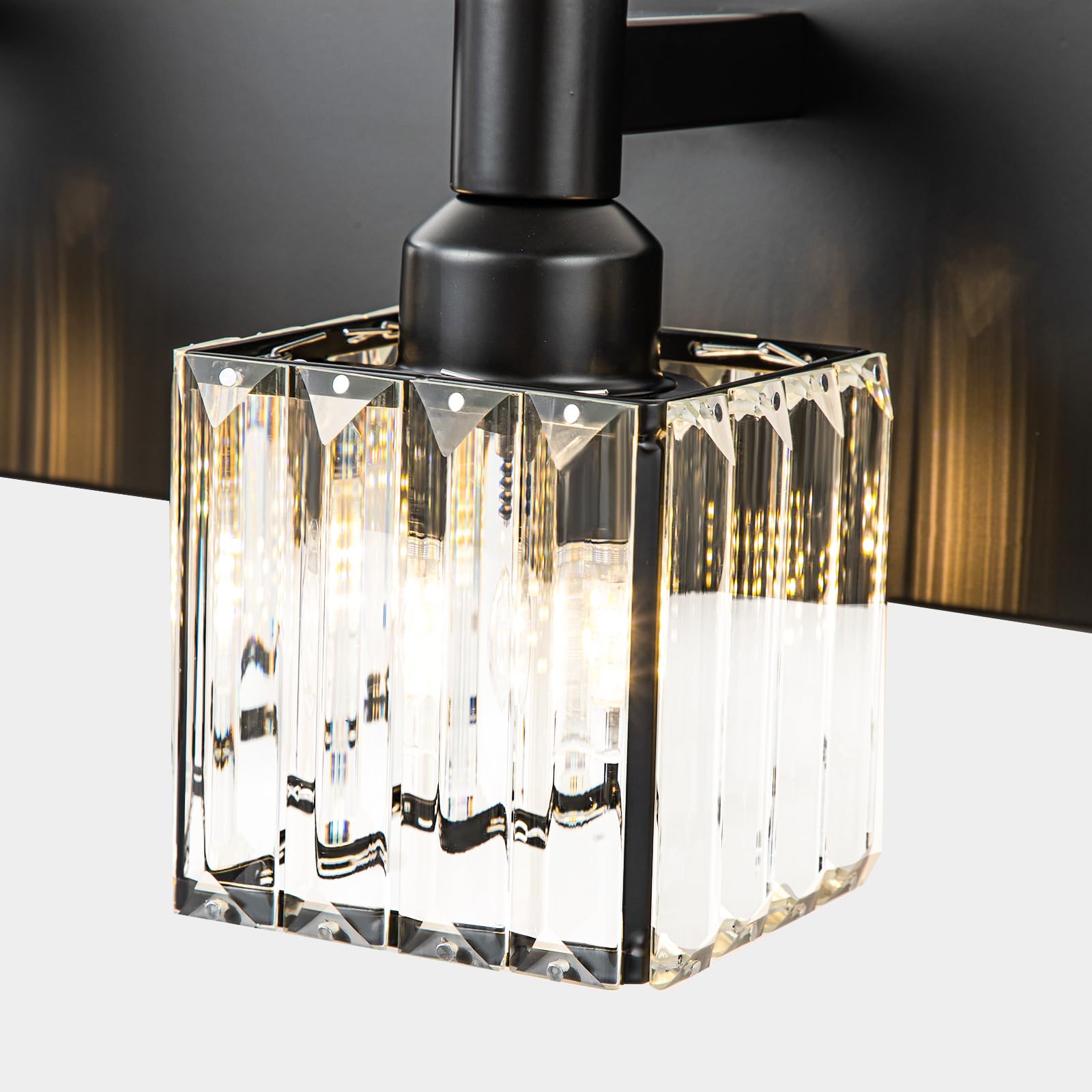 HUOKU 4-Light Bathroom Vanity Light Black Metal Crystal Wall Sconce Square Shade Model HK-BCL001