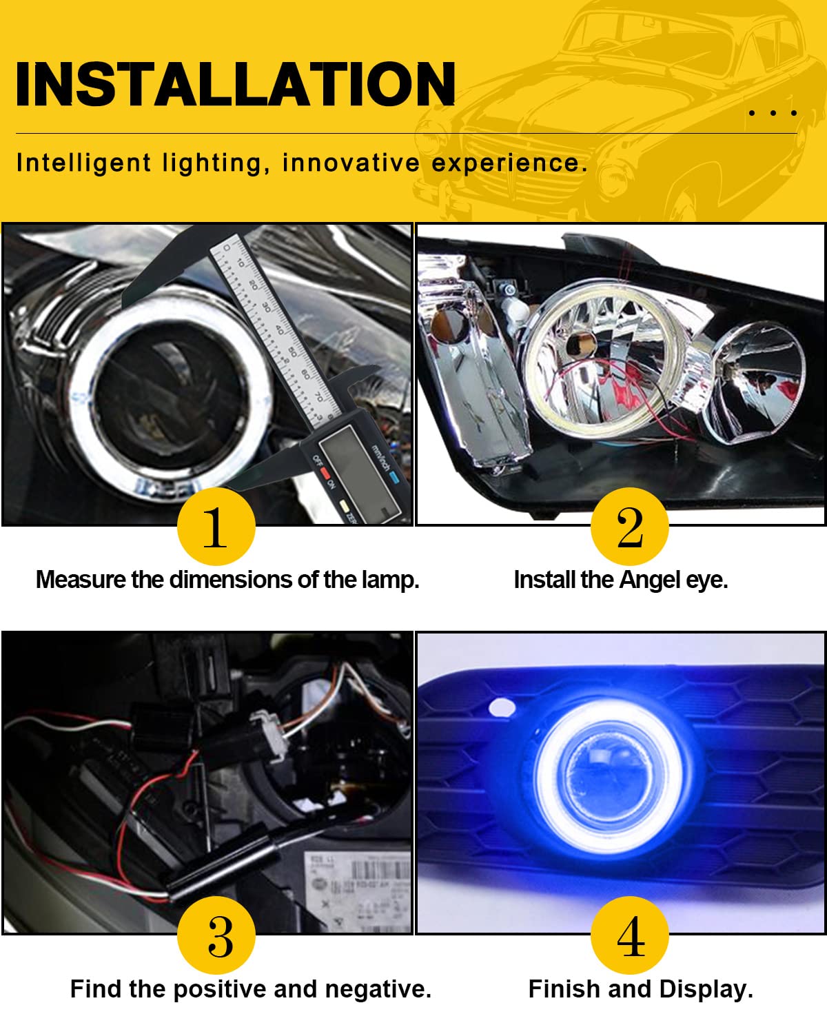 Qasim 1-Pair Blue 80Mm 63Smd Cob Led Halo Ring Angel Eyes Led Headlight Fog Lamp With Lampshade Cover 12V 24V