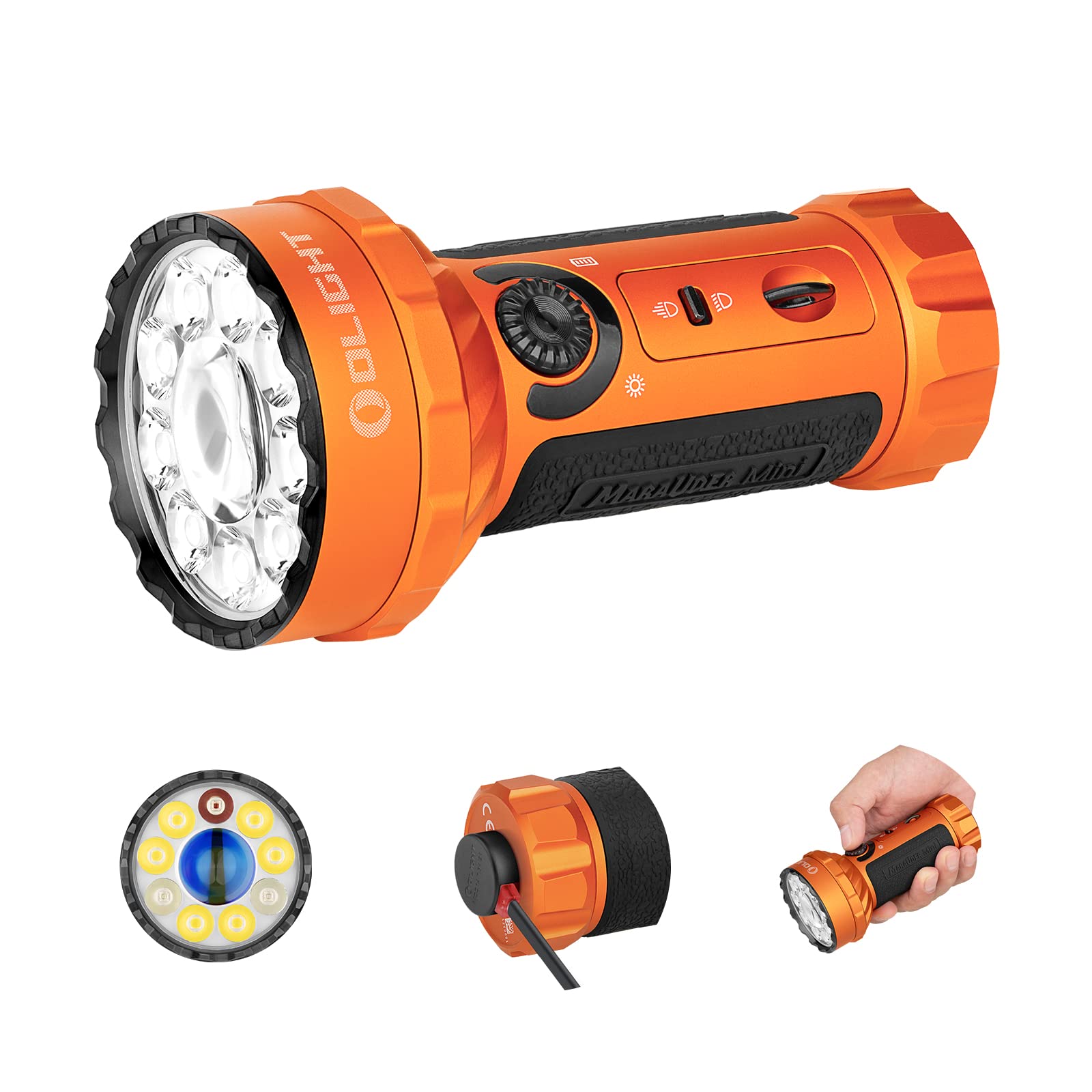 OLIGHT Marauder Mini Flashlight 7,000 Lumens, 600m Beam, Rechargeable, Aluminum, Orange, Model O-MARAUDERMINI-OG-US#FBA