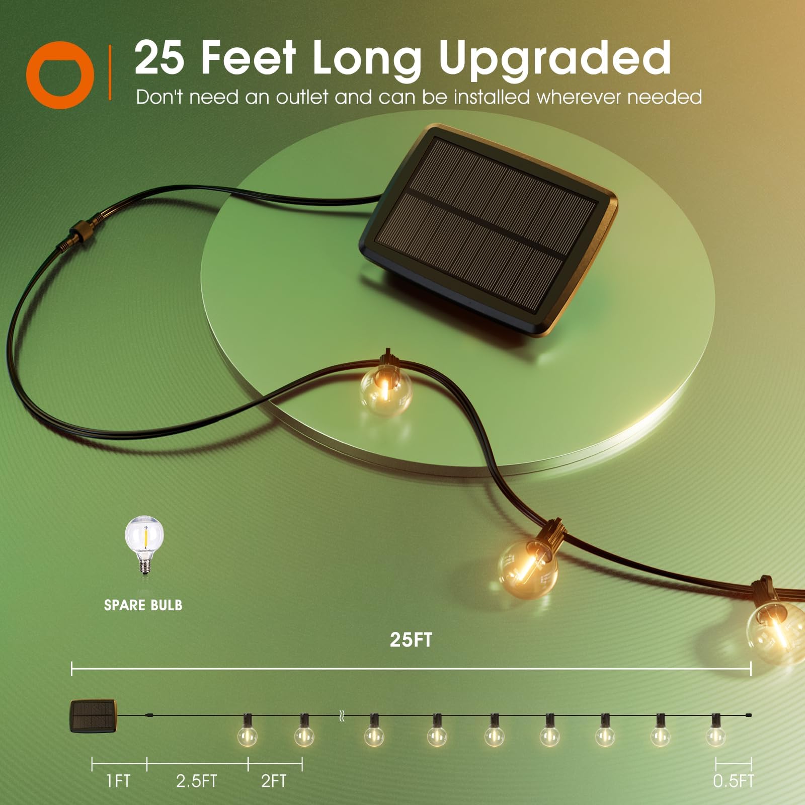 Addlon 25Ft Solar Powered Outdoor String Lights Waterproof With Remote, G40 Solar Powered String Lights With 13 Led Shatterproof