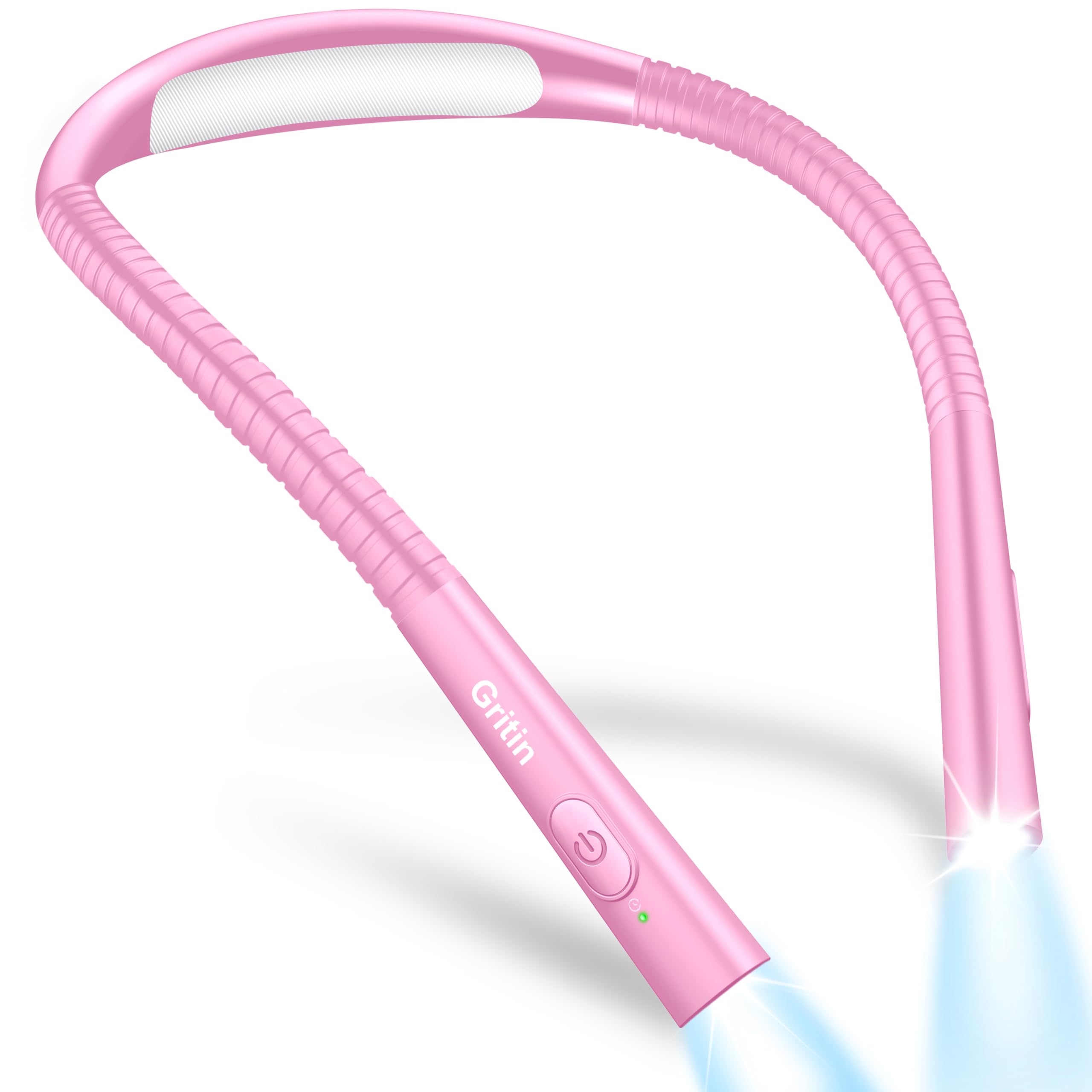 Gritin Book Light  Eye Caring 4-Color & 5-Brightness Neck Light Reading Light- Stepless Dimming 30-min Timer 80+ Hrs Runtime Bendable Round Neck Design  Lightweight for Reading-Rose