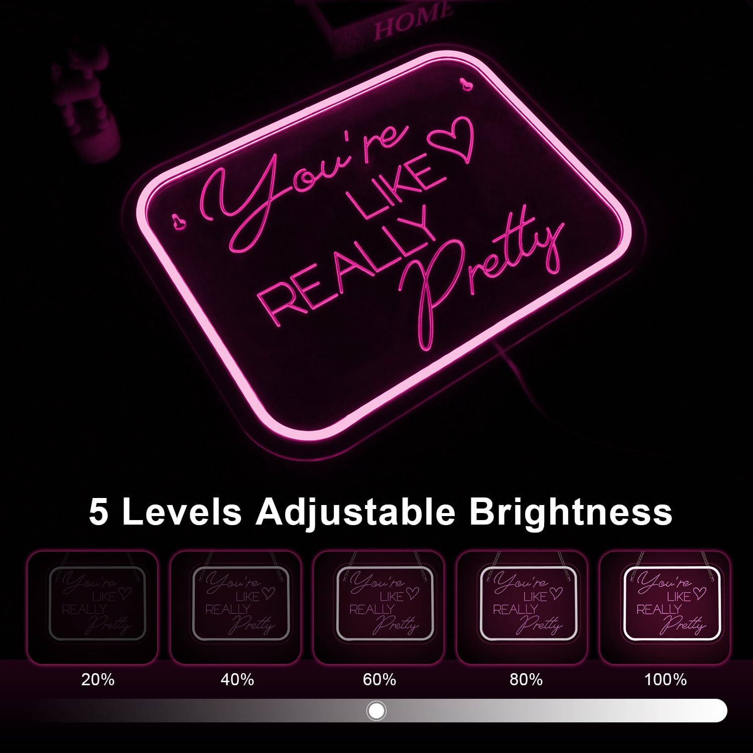 LUCUNSTAR Neon Sign for Wall Decor, Pink LED Light with Dimmable Switch, USB Powered Acrylic, Perfect for Bedroom and Wedding Decor