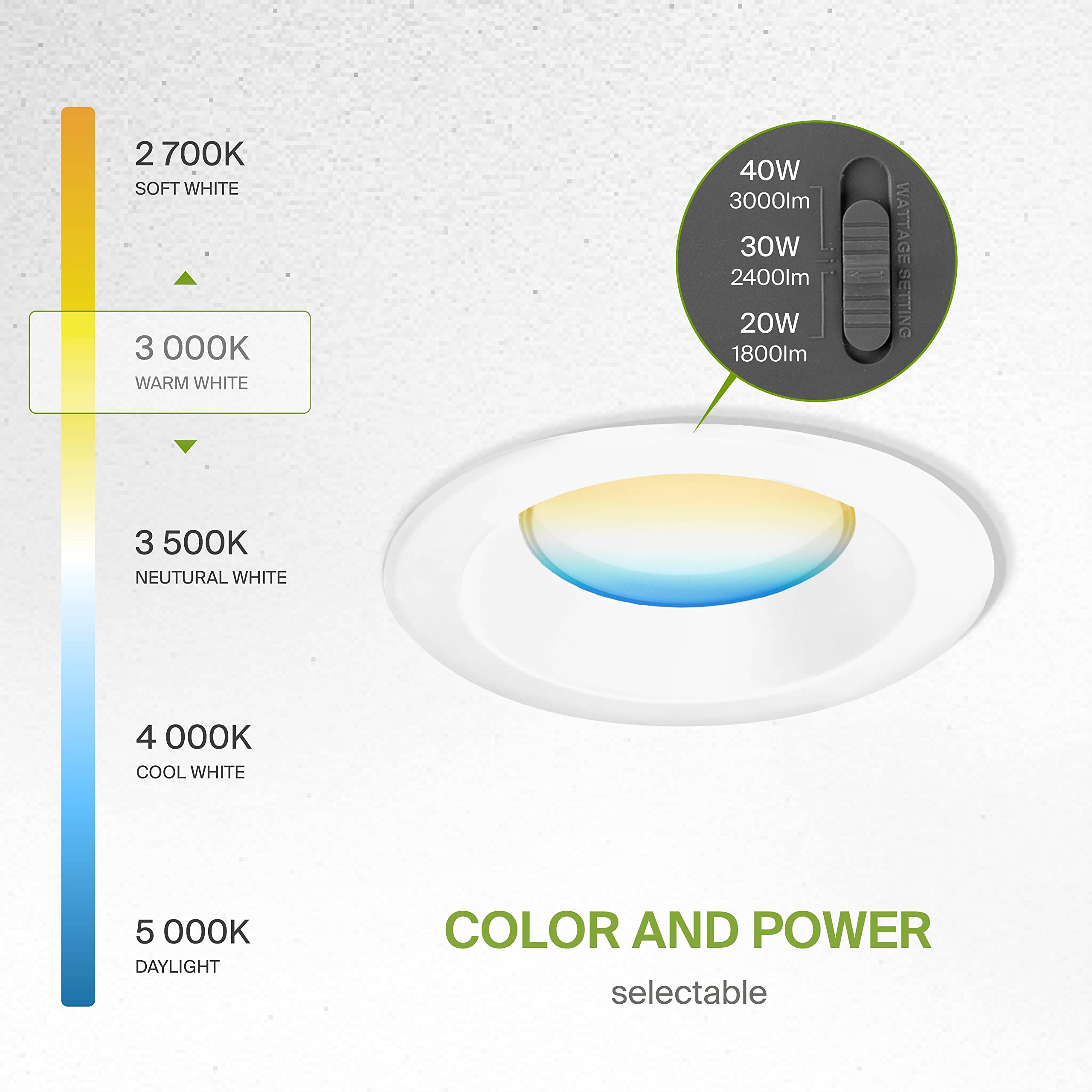 Asd 9/10 Inch Commercial Canless Led Downlight  Power Adjustable 20/30/40W Lighting  Round Dimmable Recessed Ceiling Light Fixture  5 Cct 2700K-5000K  120-277V Ic Rated Ul & Energy Star