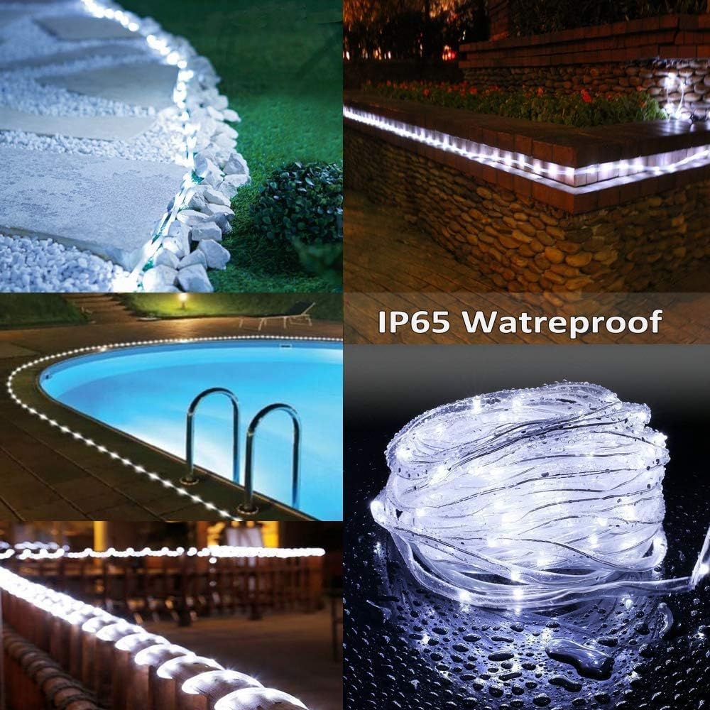 164 Ft 1000 Led Rope Lights Solar Powered Waterproof String Lights 8 Modes Outdoor Tube Light Copper Wire Fairy Lights For Christmas Garden Fence Yard Party Pool Wedding Decor (1000 Led White)
