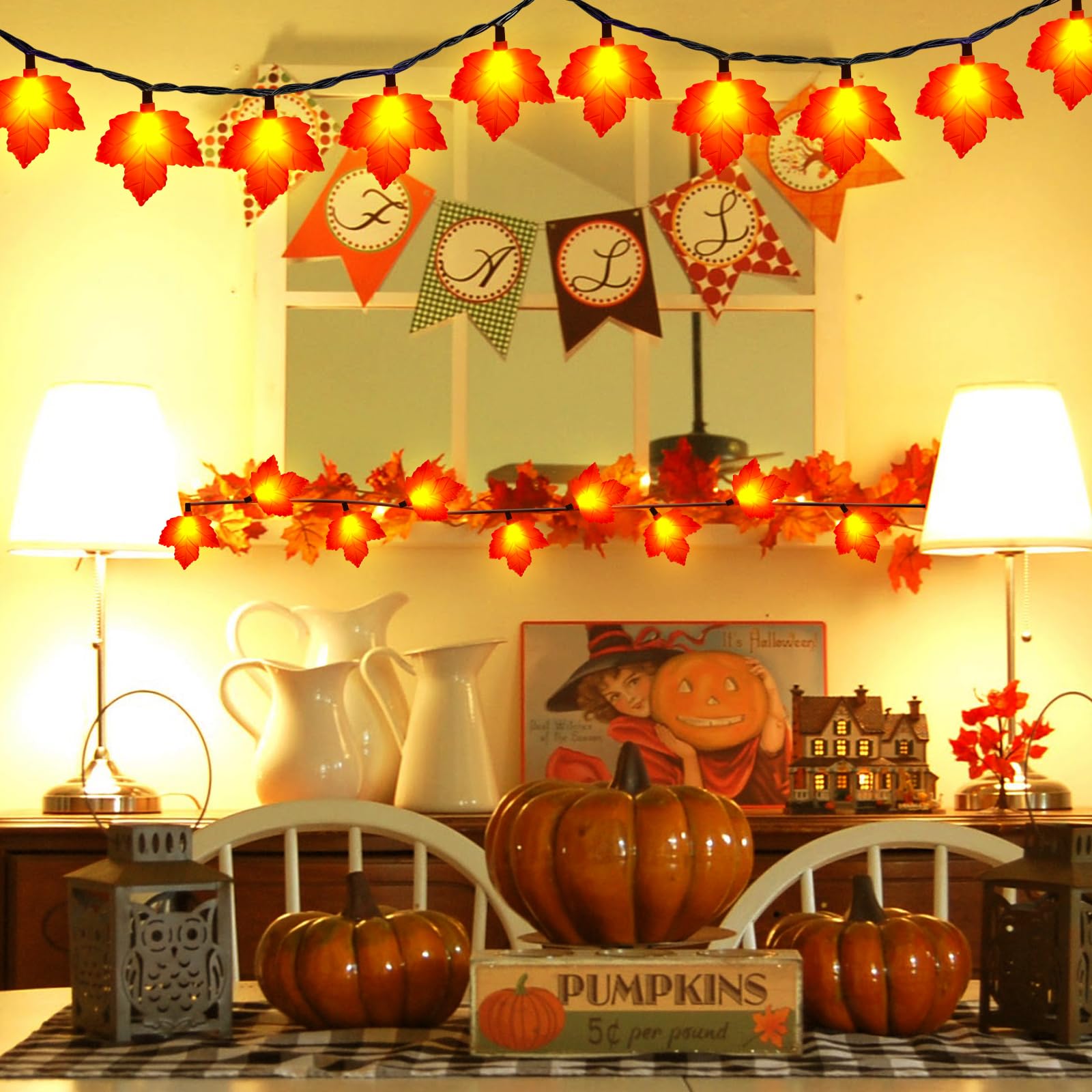 Fall Decor Maples Leaf String Lights, 8.5Ft Led Maple Leaf Lights With 10 3D Maple Leaf Fall Light, Plug In Fall Decorations For Indoor Outdoor Thanksgiving Christmas Halloween Harvest-Orange