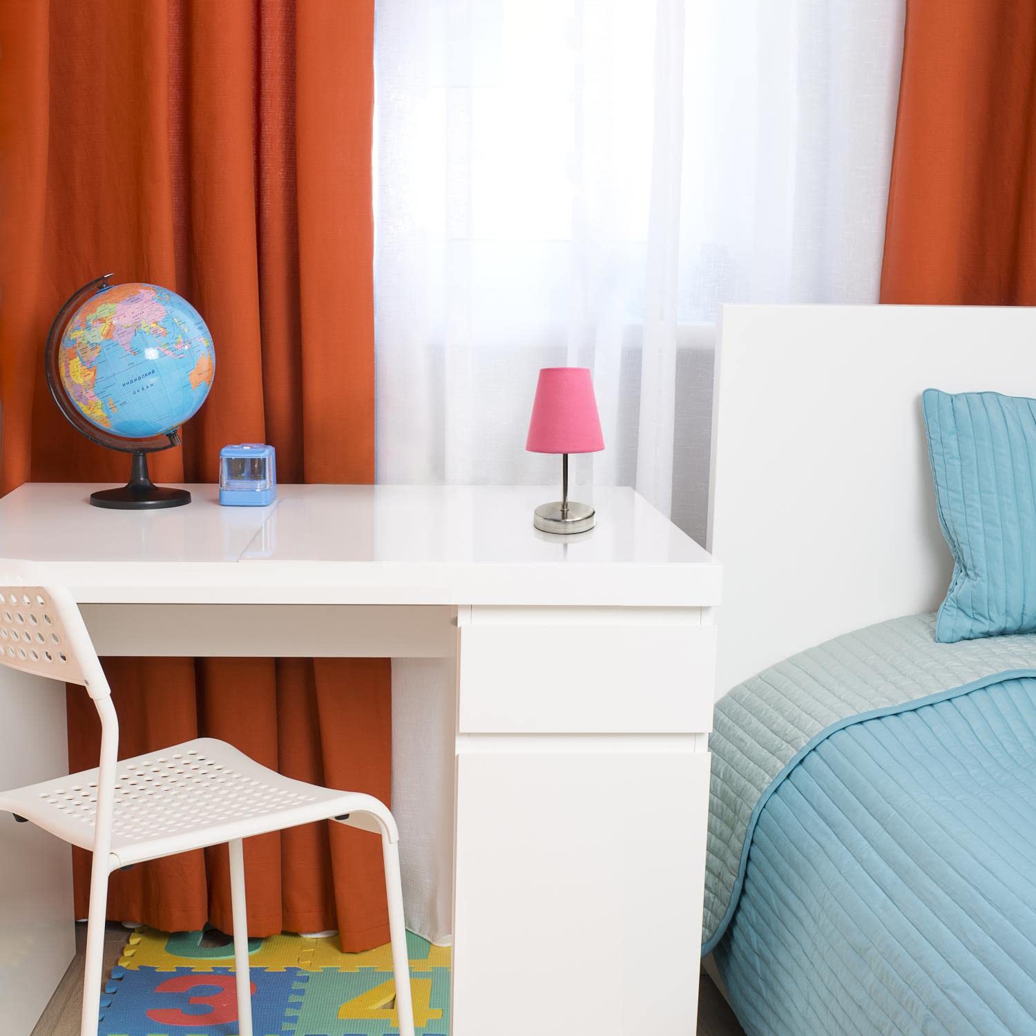 Creekwood Home Nauru 10.5&quot; Metal Stick Lamp, Sand Nickel With Fabric Shade - Petite Nightstand Light