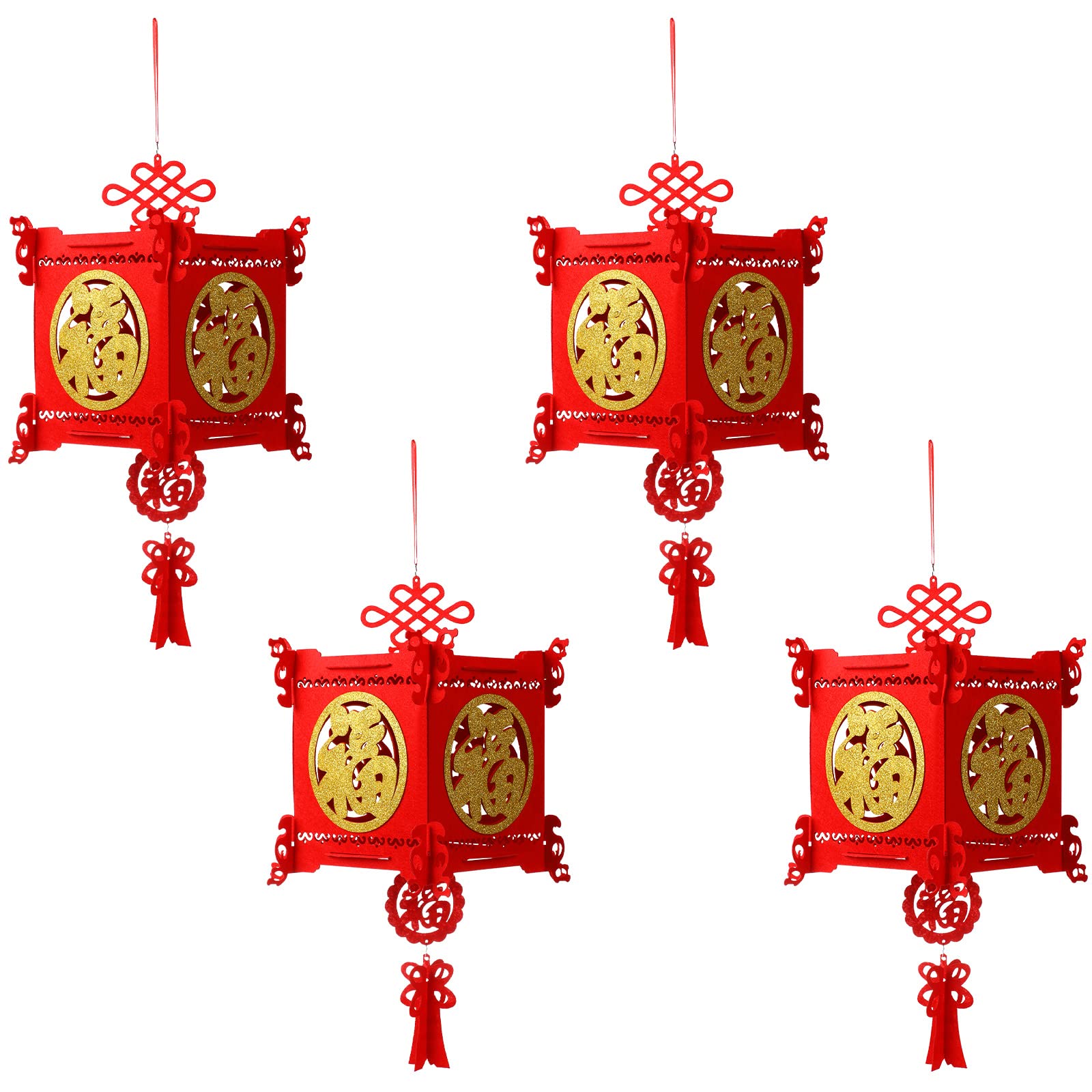 Riakrum 4 Pieces Chinese New Year Lantern Decoration 2026 Lunar New Year Lanterns Lucky Red Fu 3D Puzzle Traditional Chinese Lan