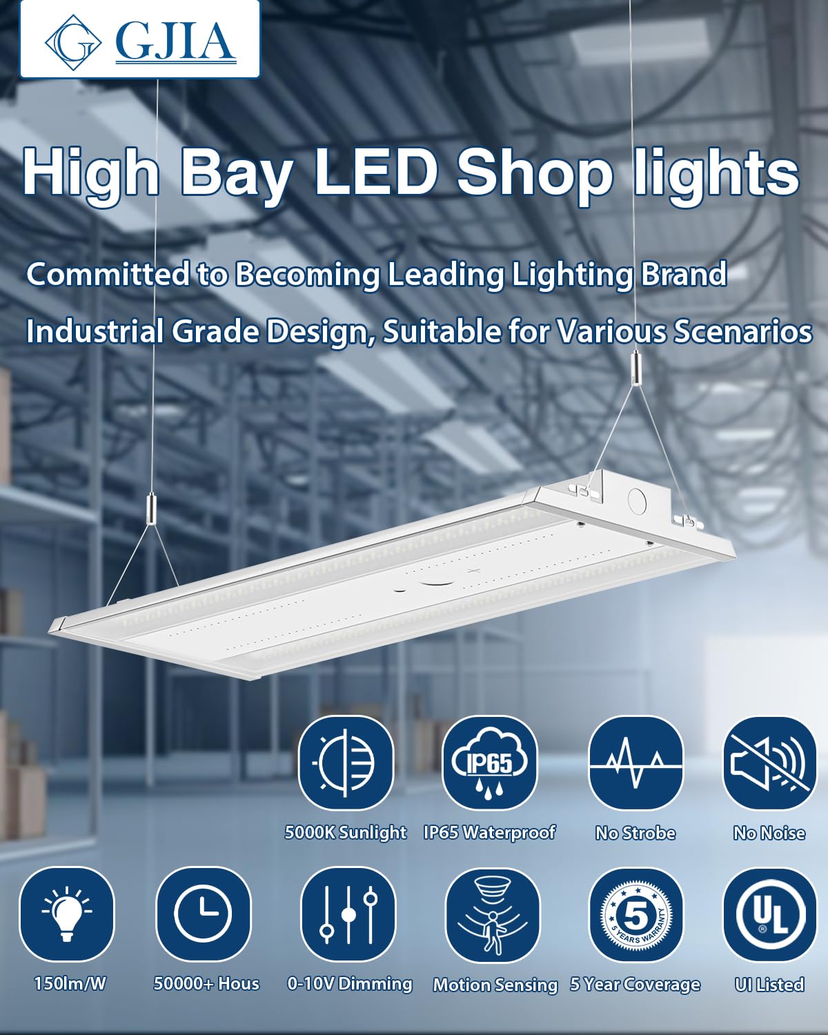 G Gjia Led Linear High Bay Light 4-Pack  210W 31500Lm 0-10V Dimmable 5000K Daylight  Adjustable High Bay Led Shop Lights Lighting Fixtures For Garage Warehouse Workshop  Ul