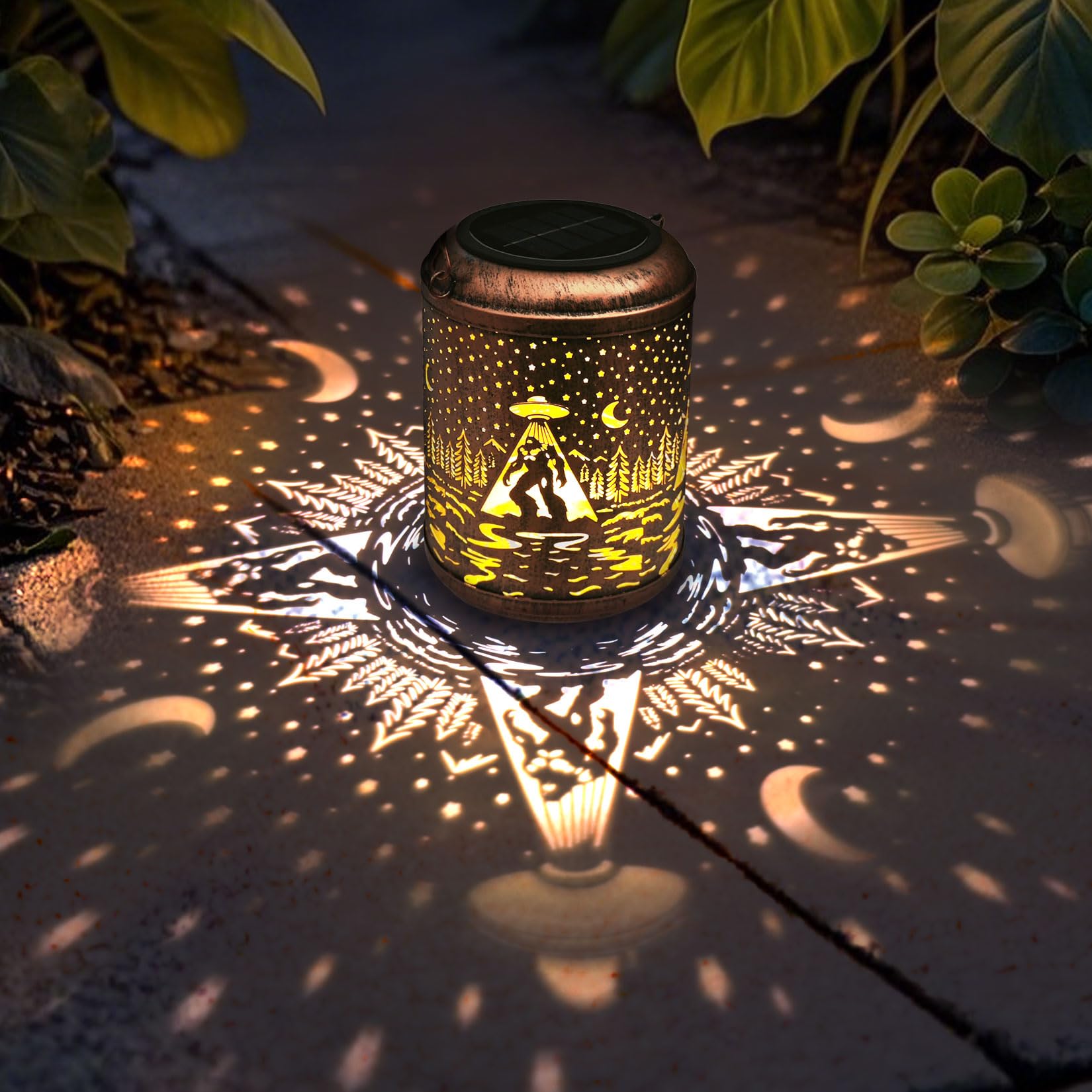 Bigfoot Solar Lanterns Outdoor Waterproof Hanging Lights Ufo Sasquatch Gifts For Men Women Metal Decorative Led Lanterns For Yar