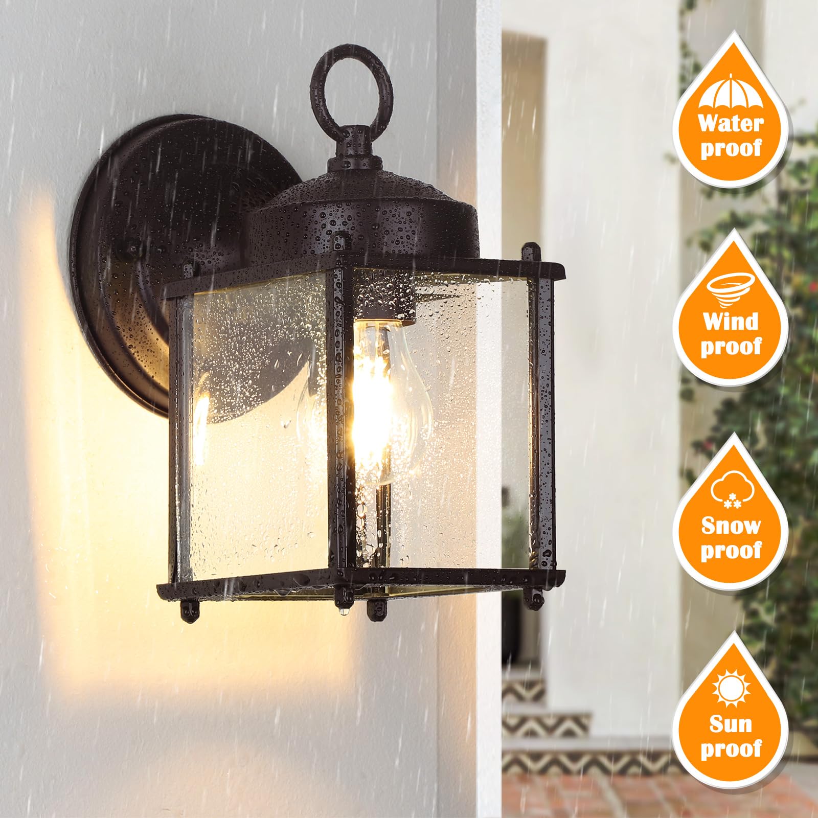 Matameye Outdoor Wall Lantern, Exterior Dark Chocolate Waterproof Wall Sconce Lighting Fixture, Front Door Wall Lamp With Clear