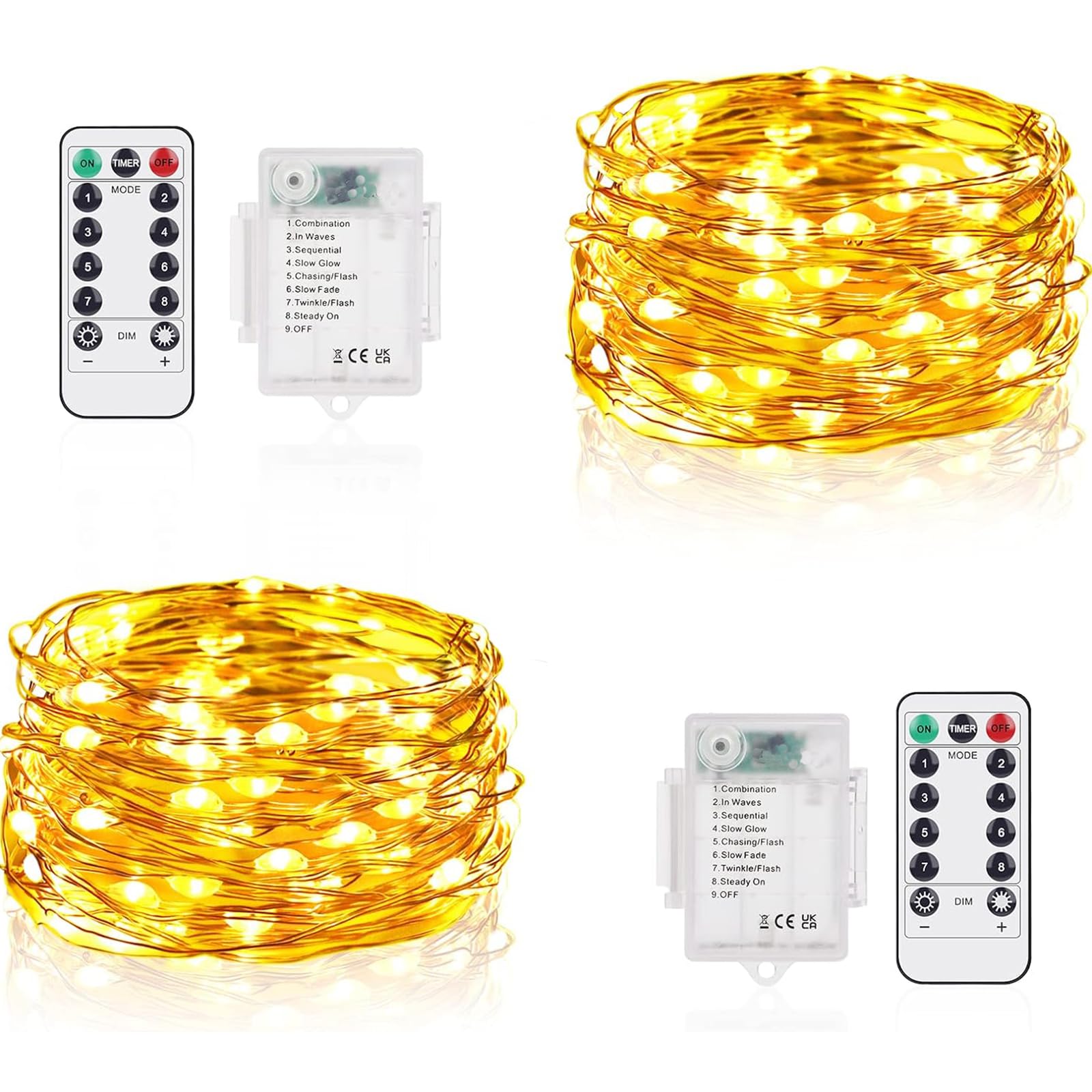 Fairy String Lights, 2 Pack 100 LED String Lights, 33 FT Twinkle Lights for Indoor&Outdoor Waterproof, Battery Operated Starry Lights for Wedding Home Parties Christmas Holiday Decoration(Warm White)