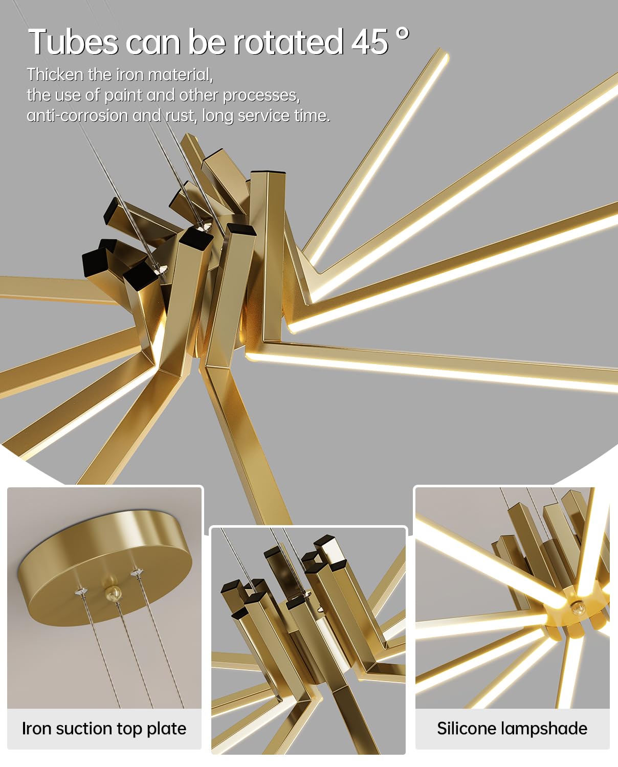 JYUWRIVG Modern Led Chandelier, Dimmable Sputnik Light Fixture, Chrome, Model YM05, Remote Control, 3000K-6500K for Dining Room, Kitchen