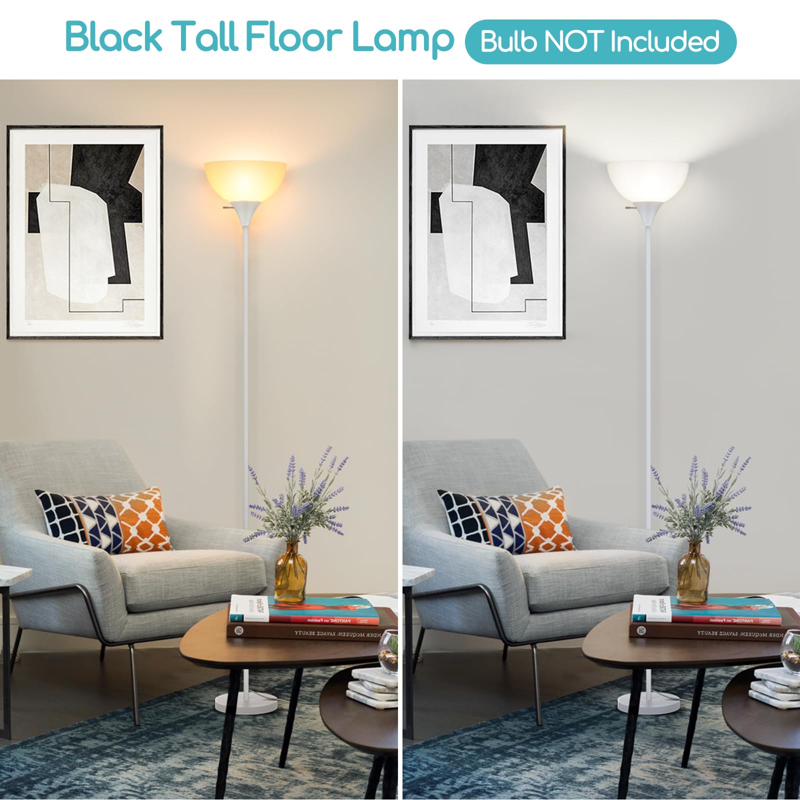 Coucrek Floor Lamp, Led Standing Lamps With White Plastic Shade, Corner Floor Lights For Living Room Bedroom, Rotary Switch, Bul