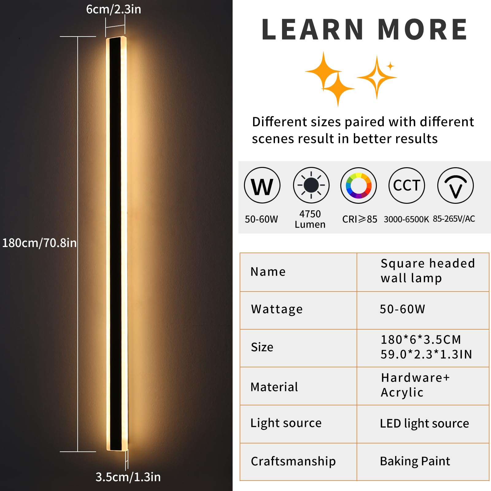 Mikeru 2Pack 71Inch Outdoor Wall Light Fixtures  10%-100% Dimmable Outdoor Wall Lights Exterior Front Porch Light 3000-6000K Wall Mounted Led Lighting For Basement  Shop Garage Lighting