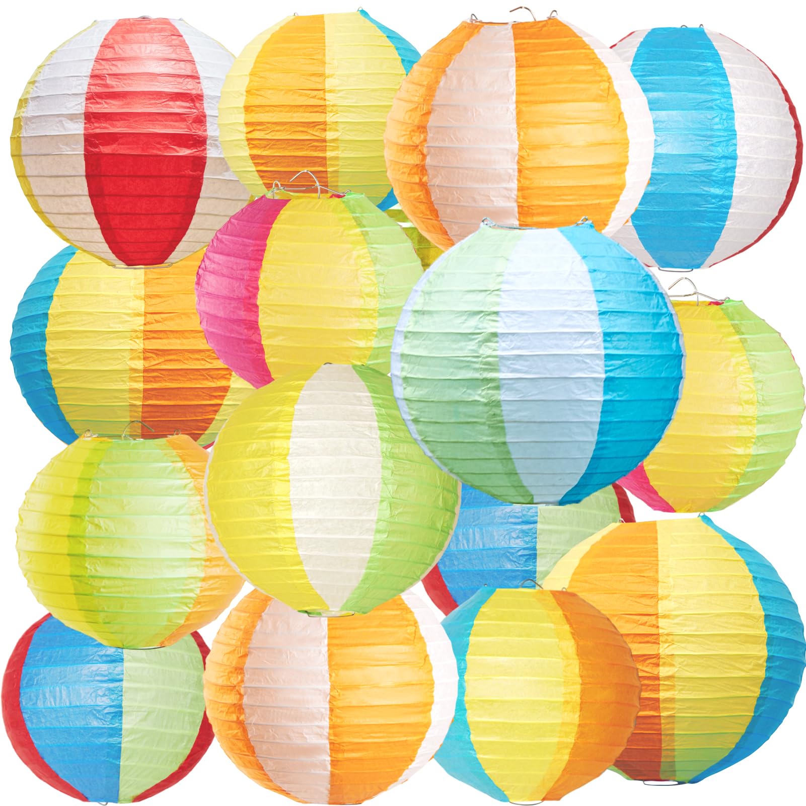 Easy Joy Pool Party Decorations - 16PCS Beach Ball Lanterns, 12 Inch, Colorful Luau Hanging Decor for Home, Office, Birthday, Classroom